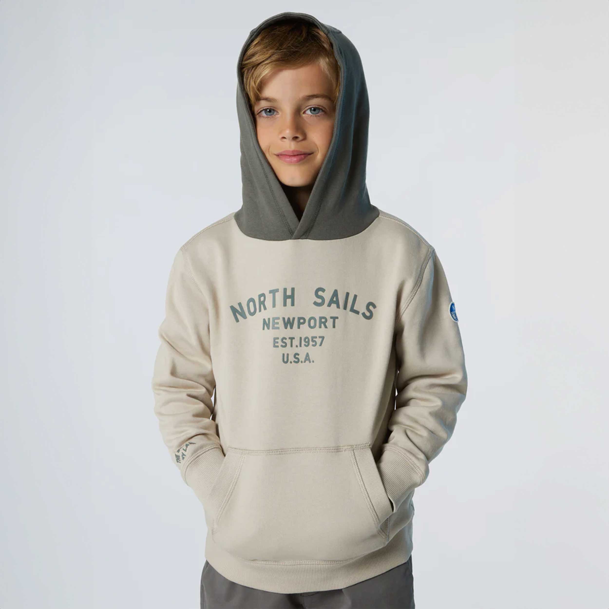 Felpa Hoodie Beige E Stampa Newport Firmata NORTH SAILS