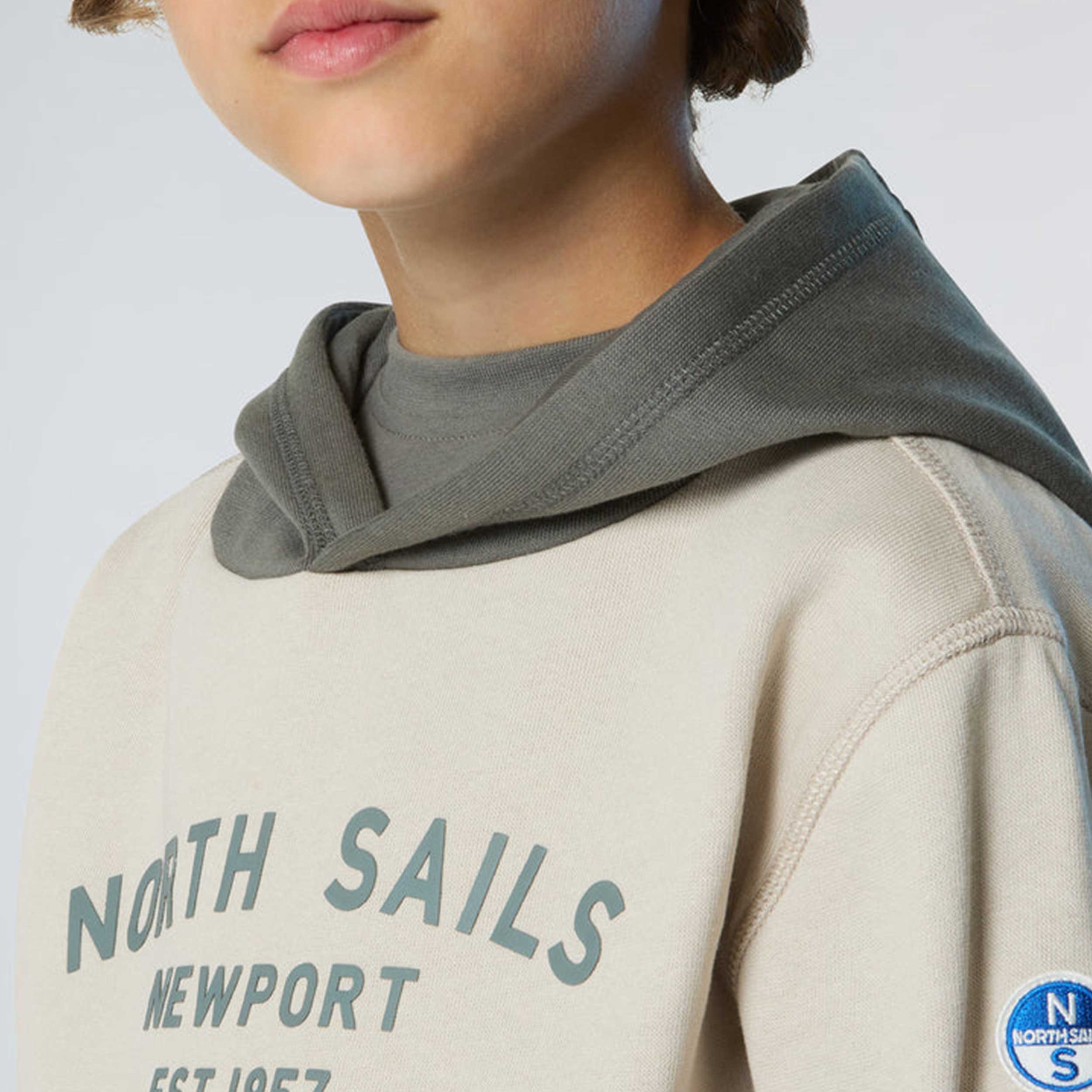Felpa Hoodie Beige E Stampa Newport Firmata NORTH SAILS