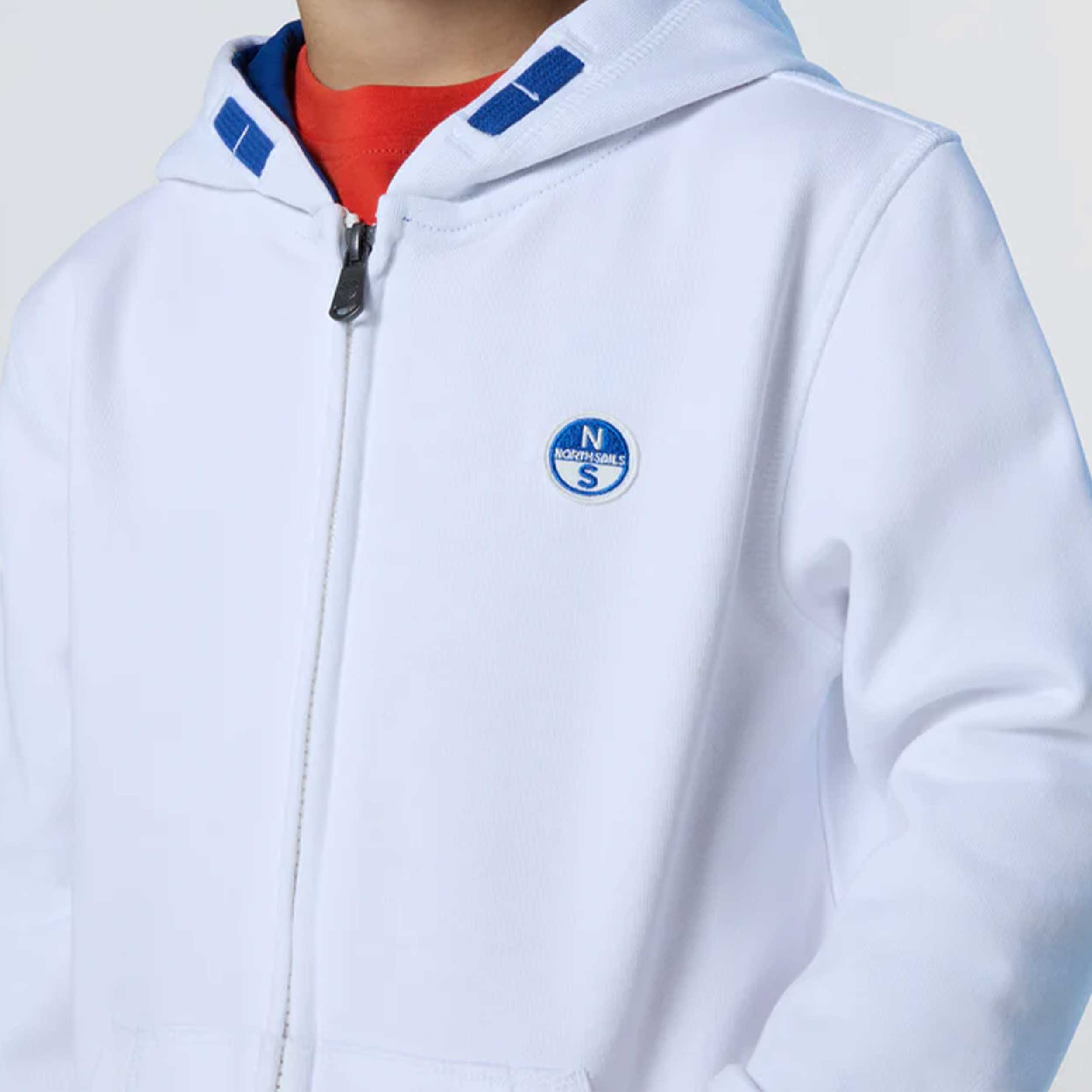 Felpa Bianca con Cappuccio Interno Blu Firmata NORTH SAILS