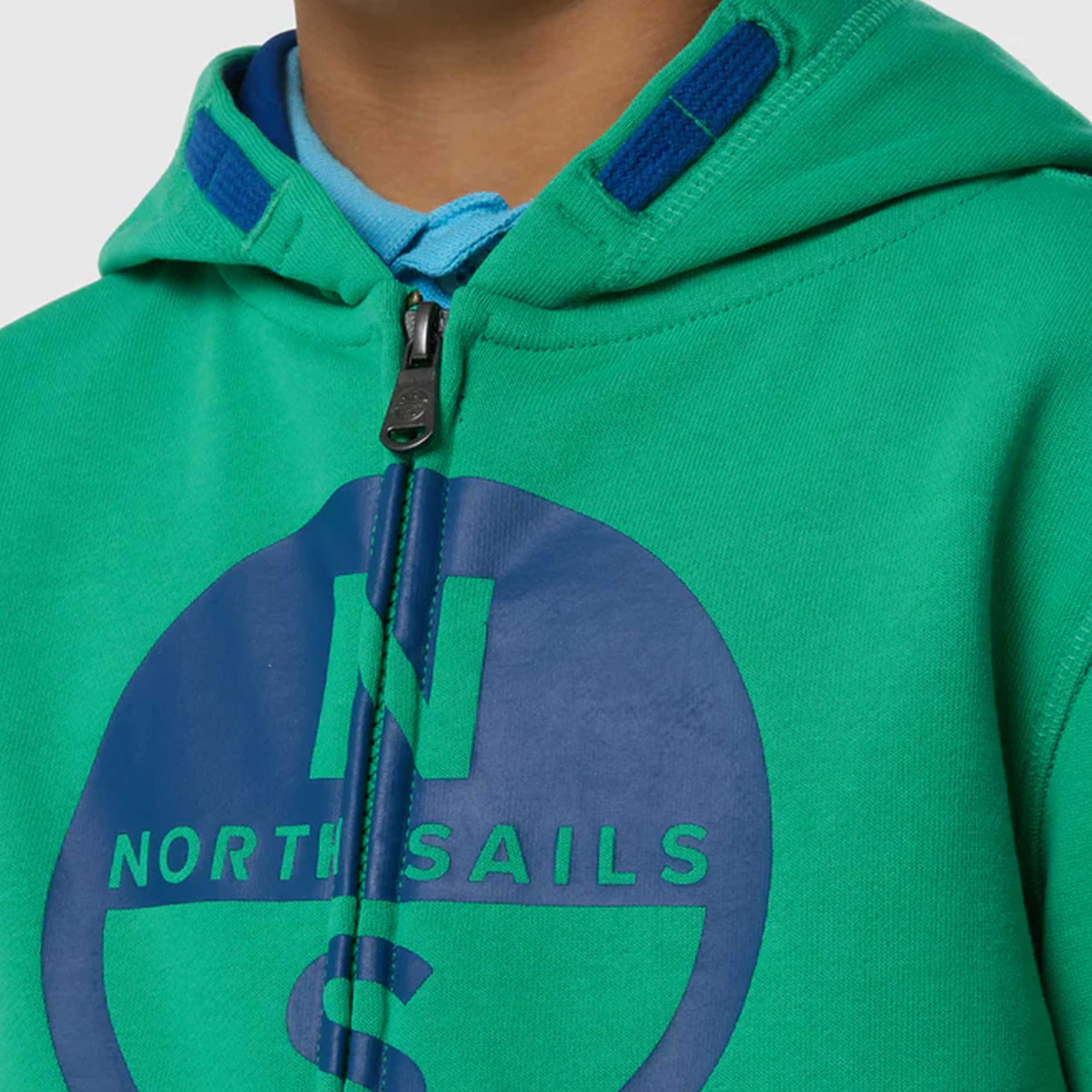 Felpa Verde e Blu Hoodie con Zip Firmata NORTH SAILS