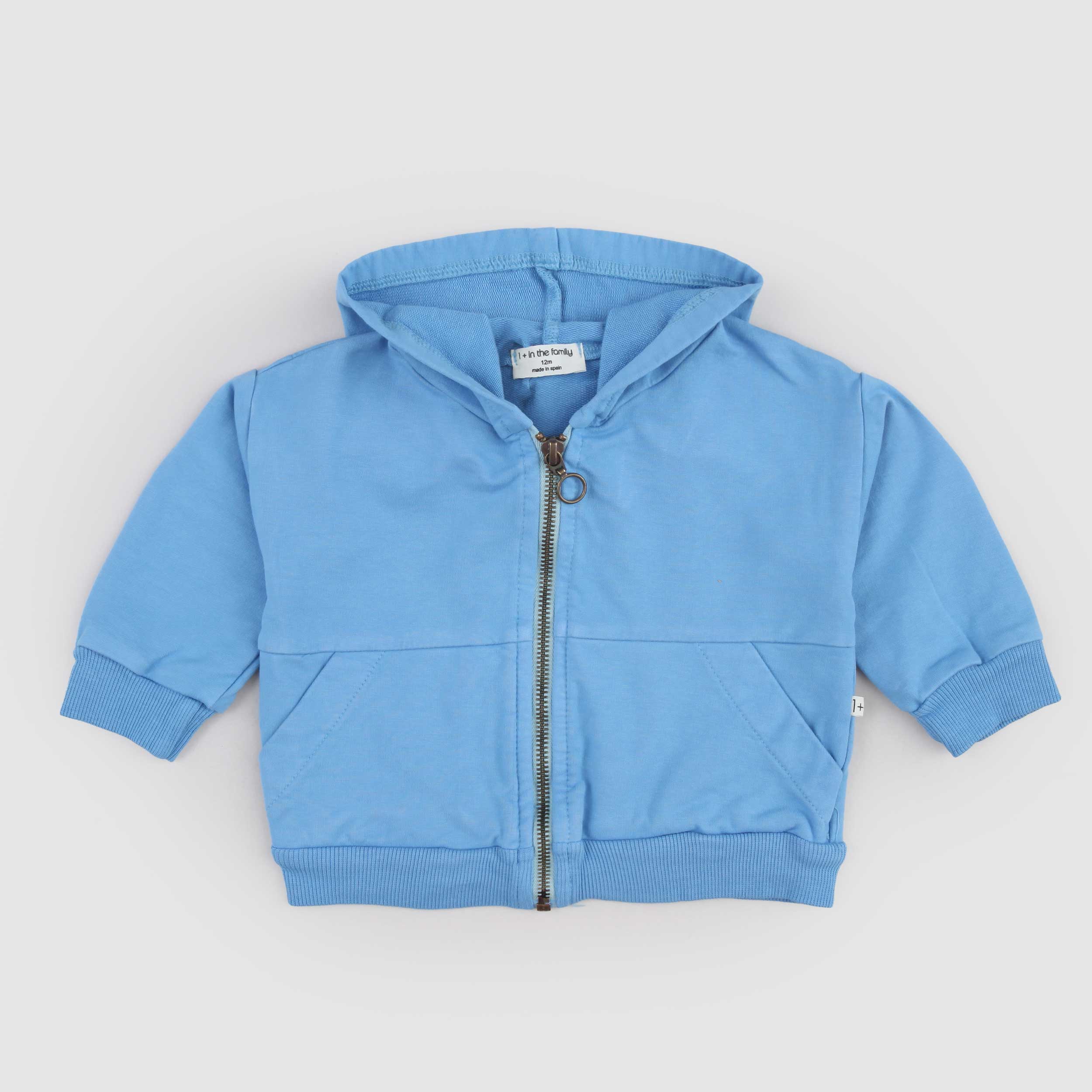 Felpa Celeste con Zip Firmata ONE MORE IN THE FAMILY