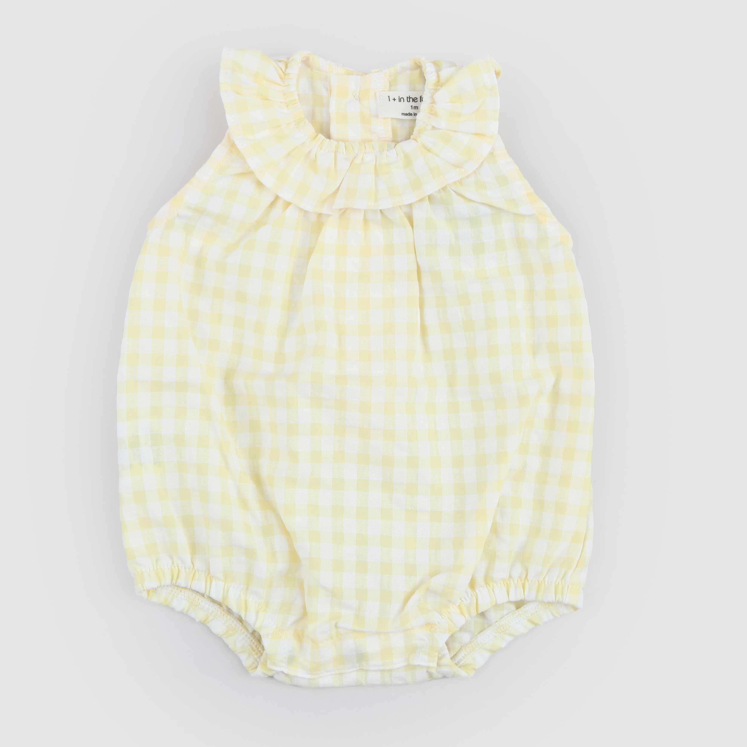 Yellow Check Romper by ONE MORE IN THE FAMILY