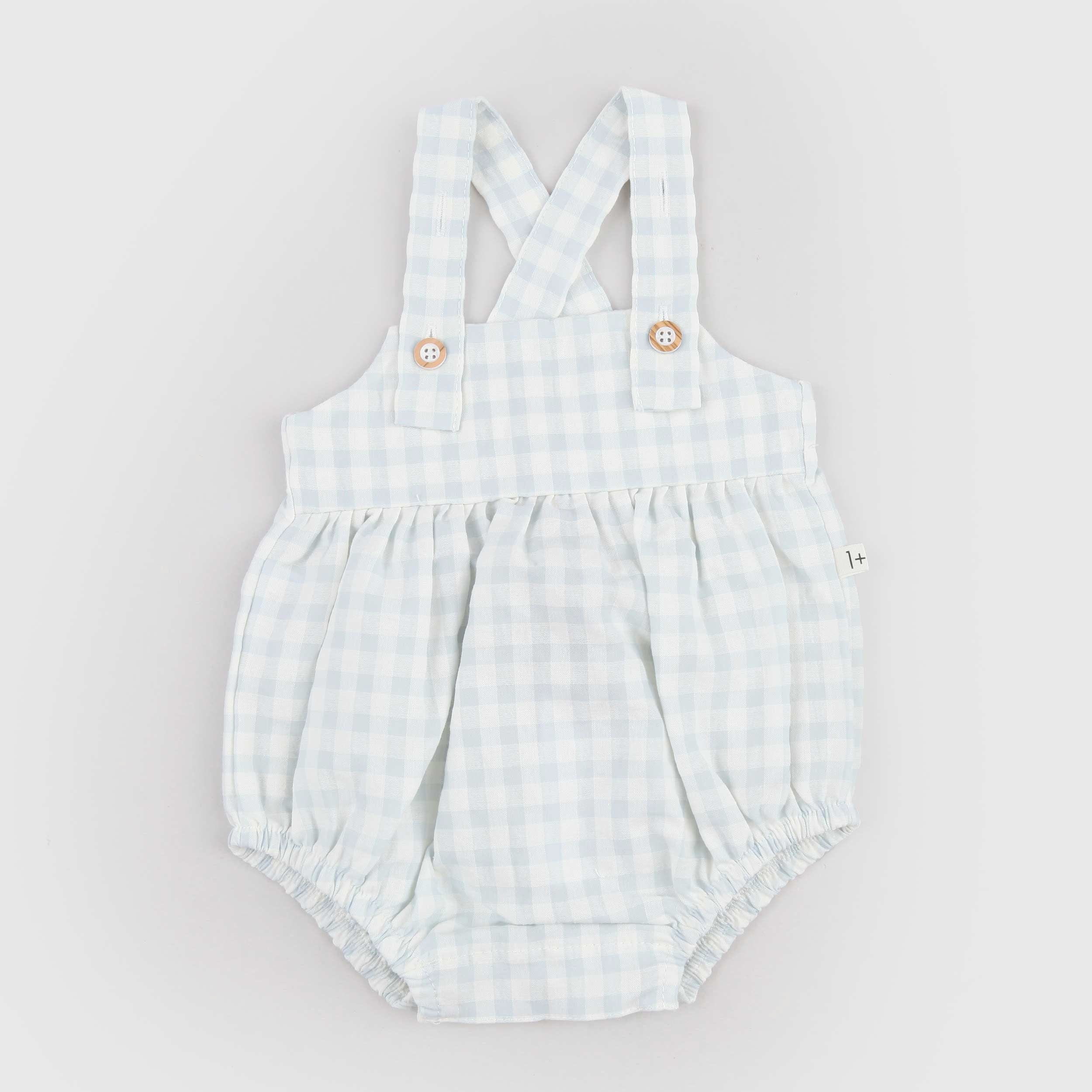 Light Blue Romper with Suspenders by ONE MORE IN THE FAMILY