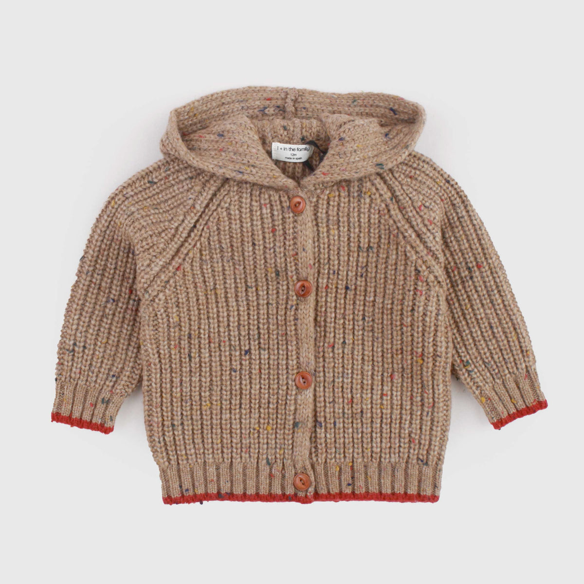 Beige Cardigan for Newborn Signed ONE MORE IN THE FAMILY