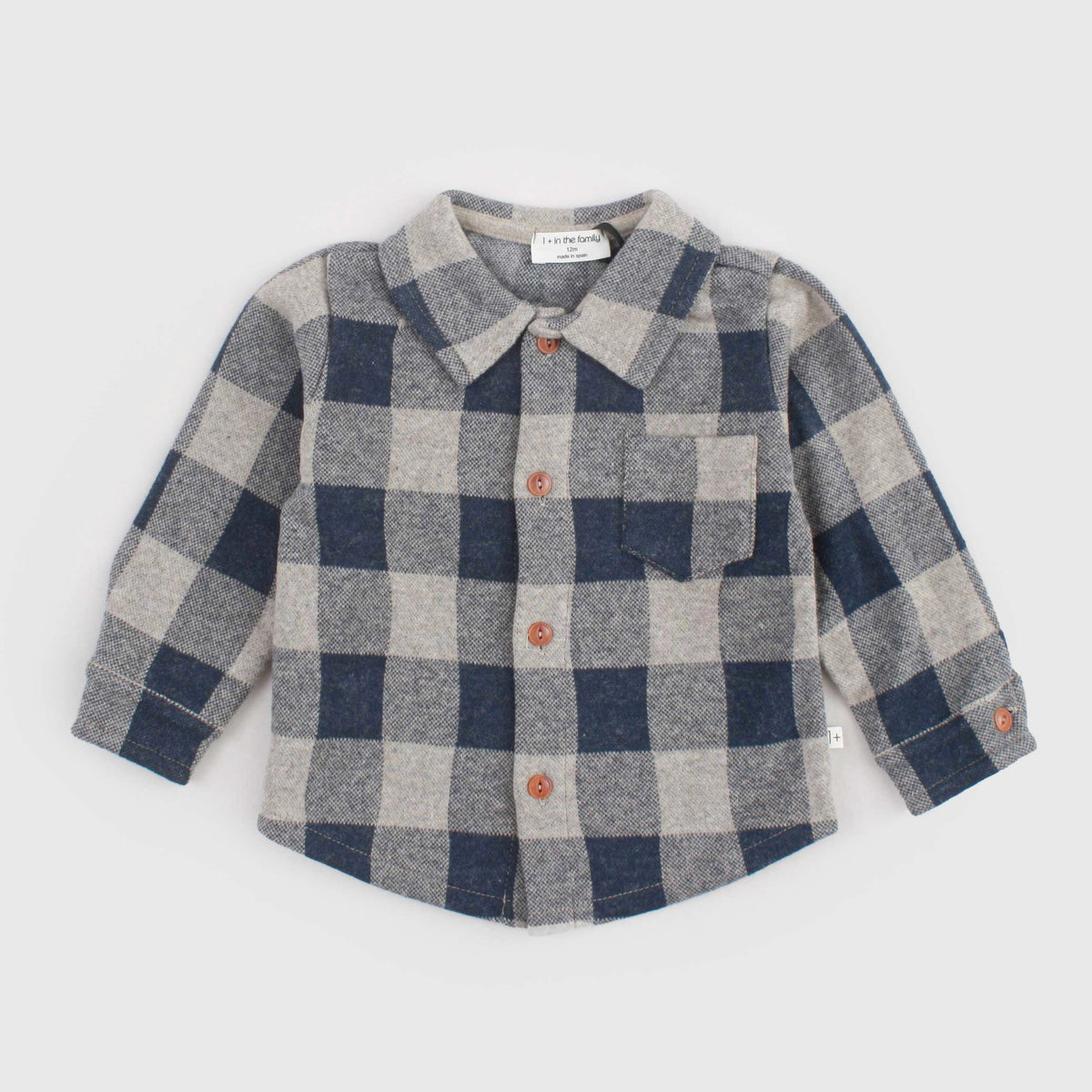 Camicia a Quadri Beige e Blu per Neonato by ONE MORE IN THE FAMILY