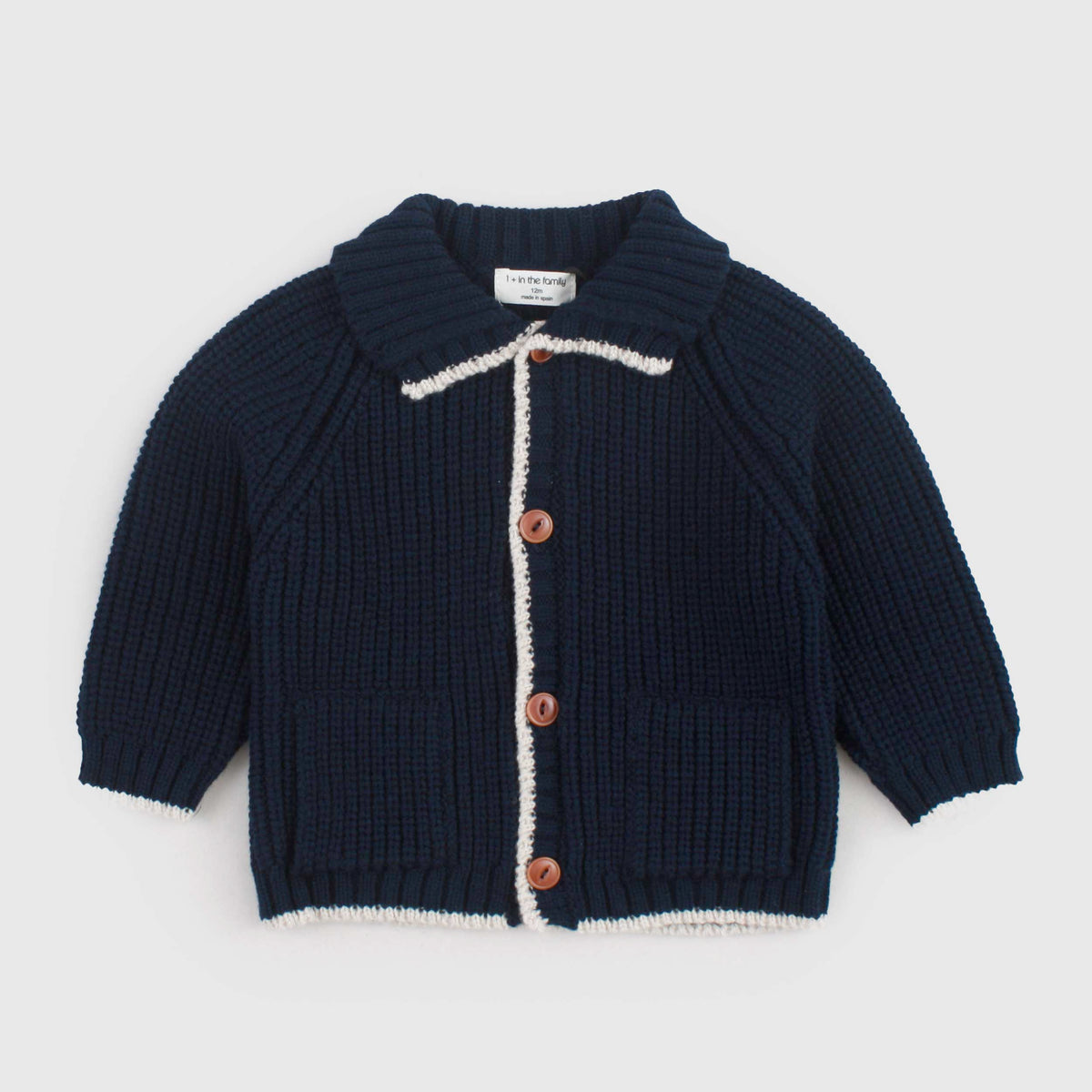 Blue Cardigan with Beige Edges for Newborn by ONE MORE IN THE FAMILY