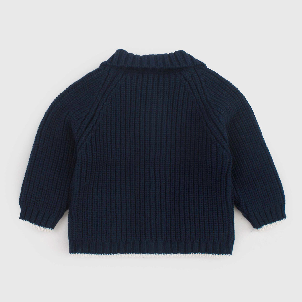 Blue Cardigan with Beige Edges for Newborn by ONE MORE IN THE FAMILY