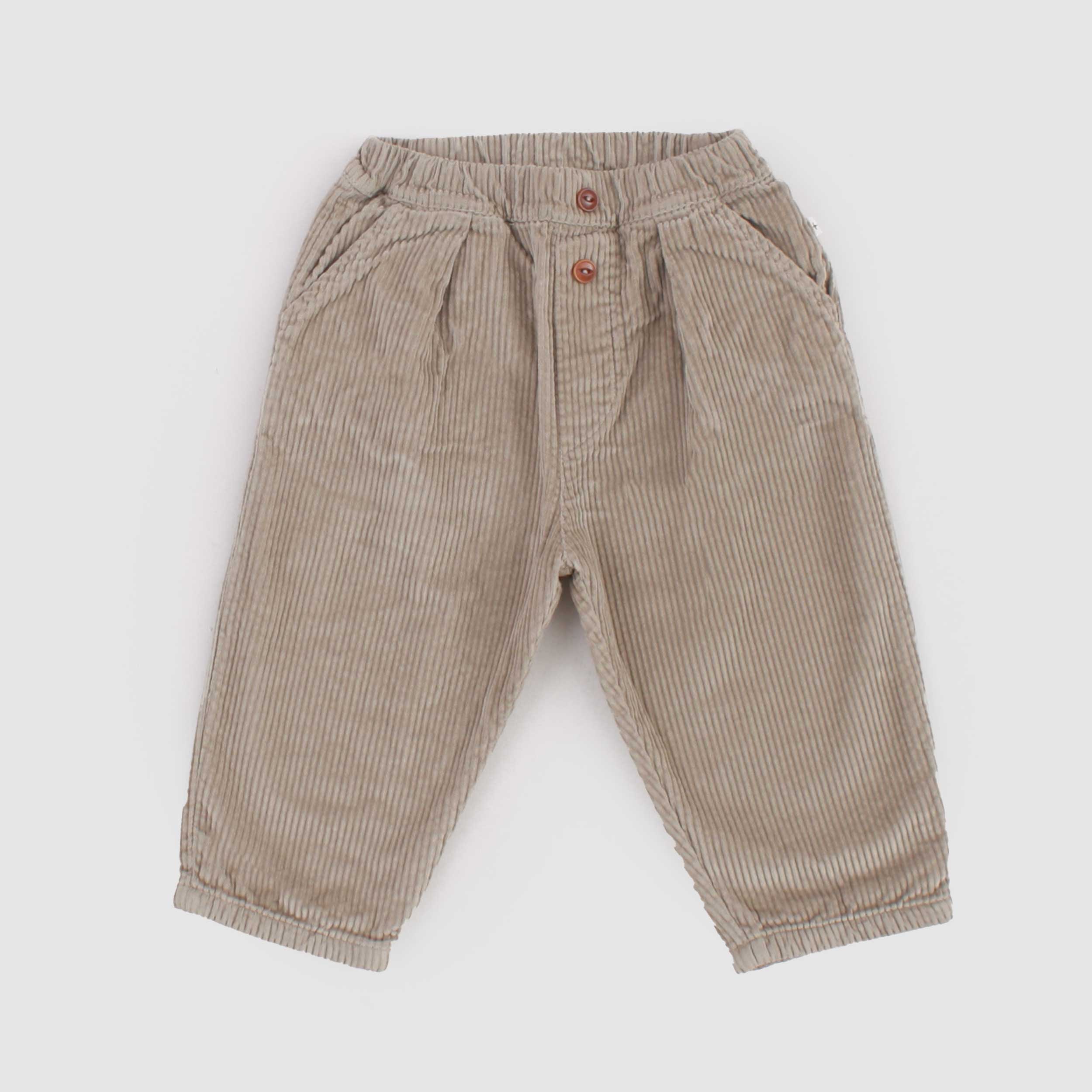 Beige Ribbed Velvet Trousers for Newborn by ONE MORE IN THE FAMILY
