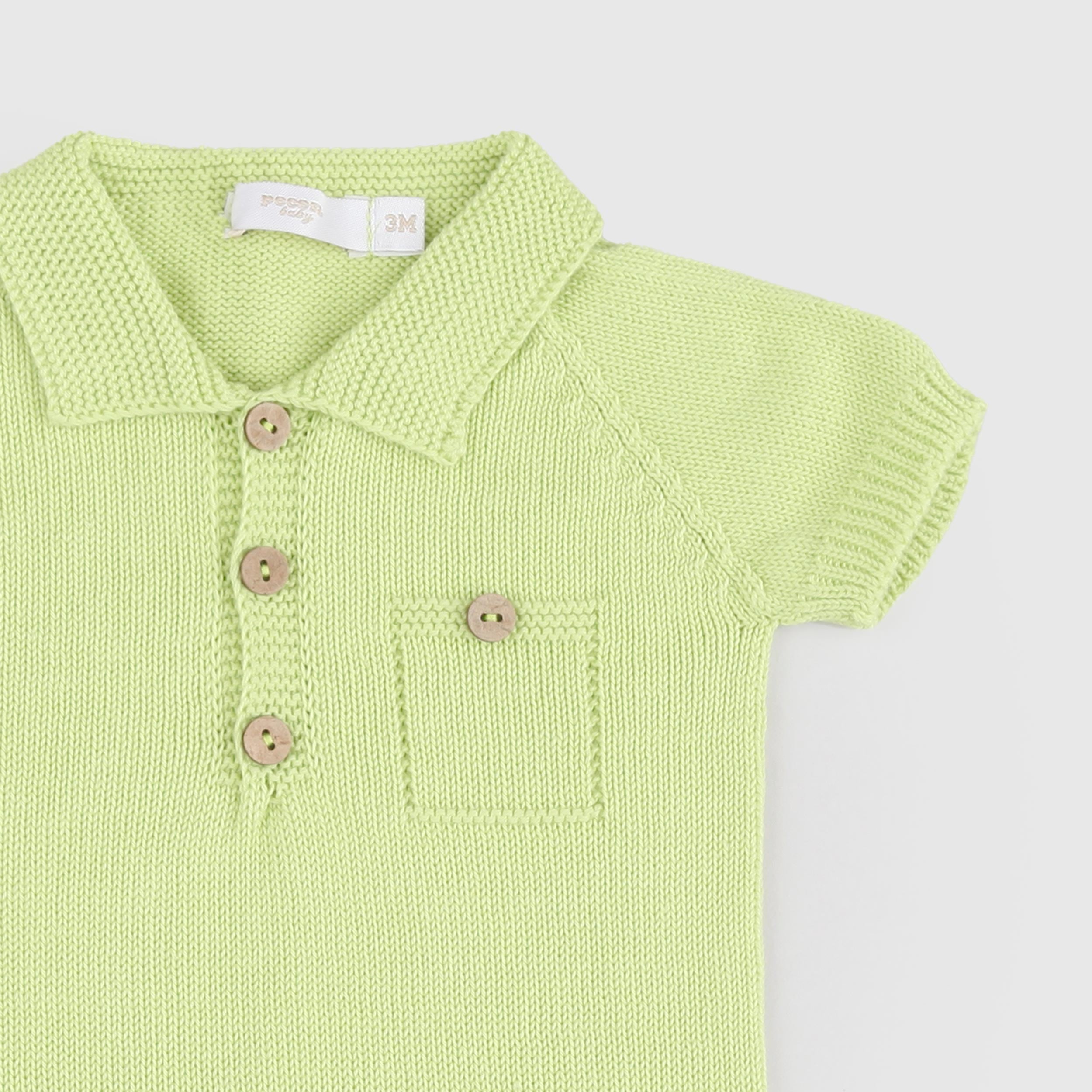 Green Romper with Wooden Buttons by PECESA