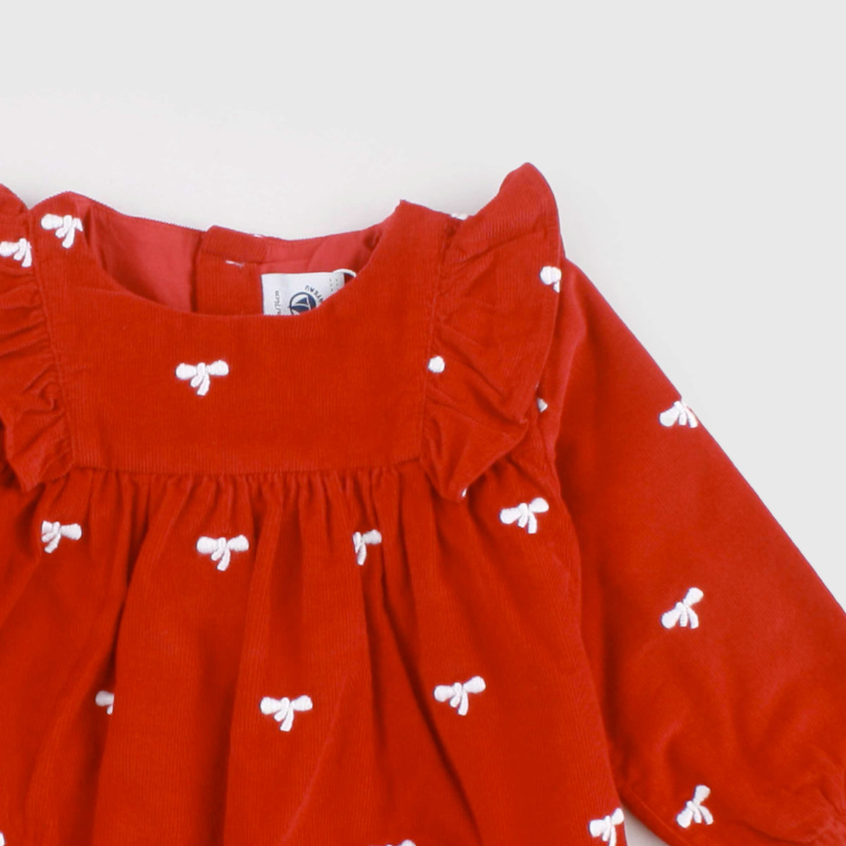 Red Ribbed Velvet Dress for Newborn by PETIT BATEAU