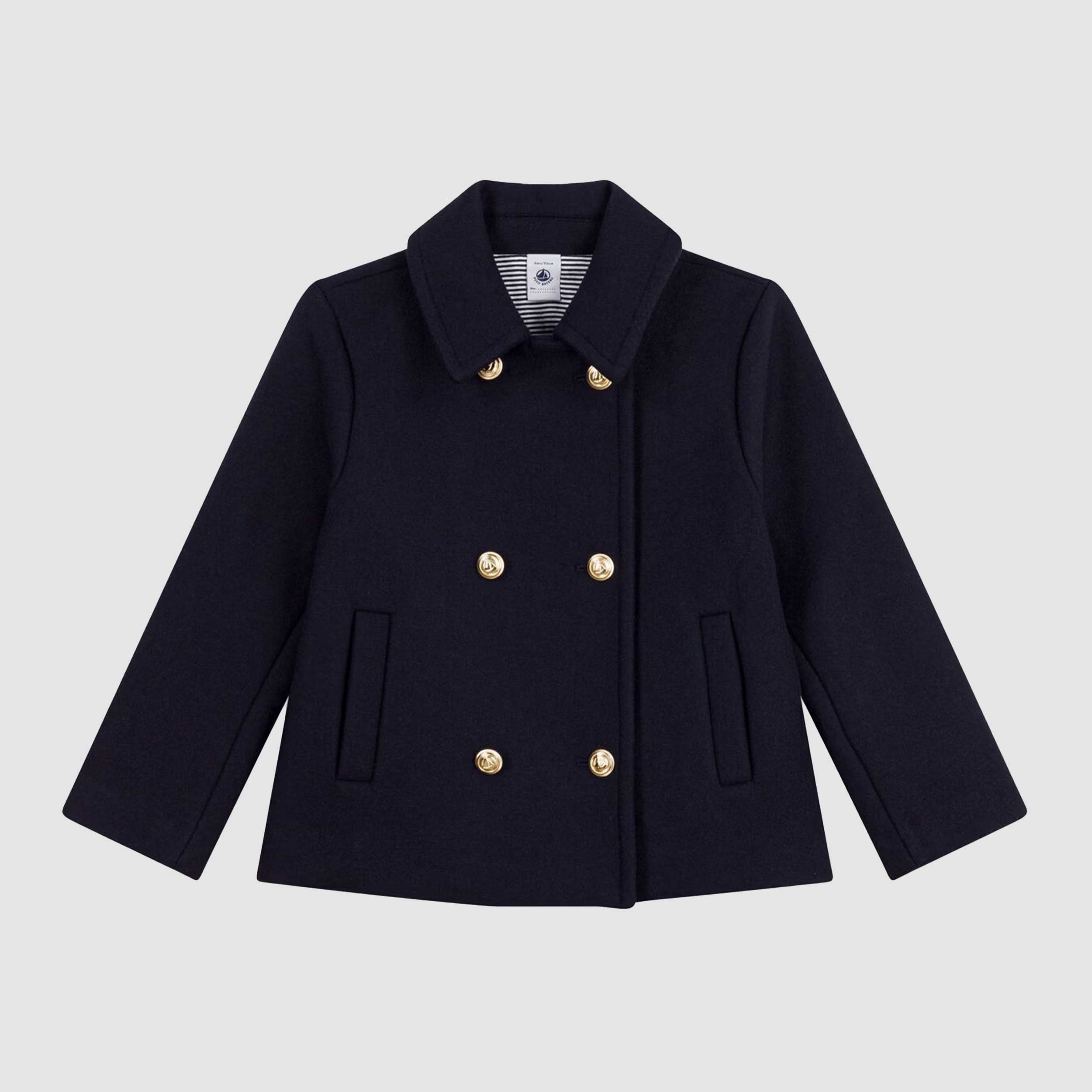 Caban Blue Double-breasted Jacket for Girls by PETIT BATEAU