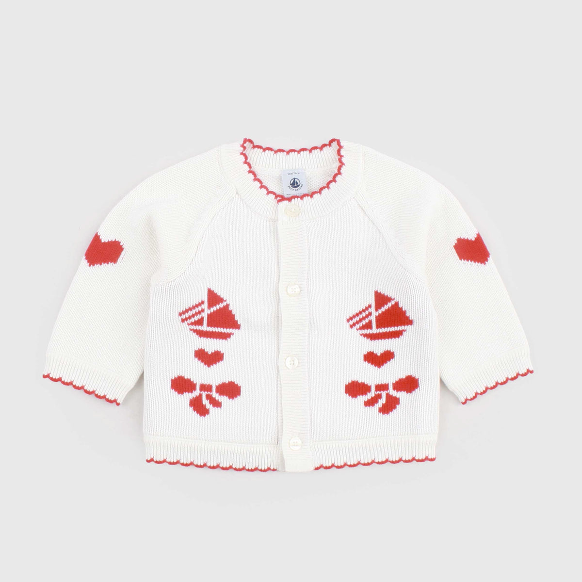 Milk and Red Cardigan for Newborn by PETIT BATEAU