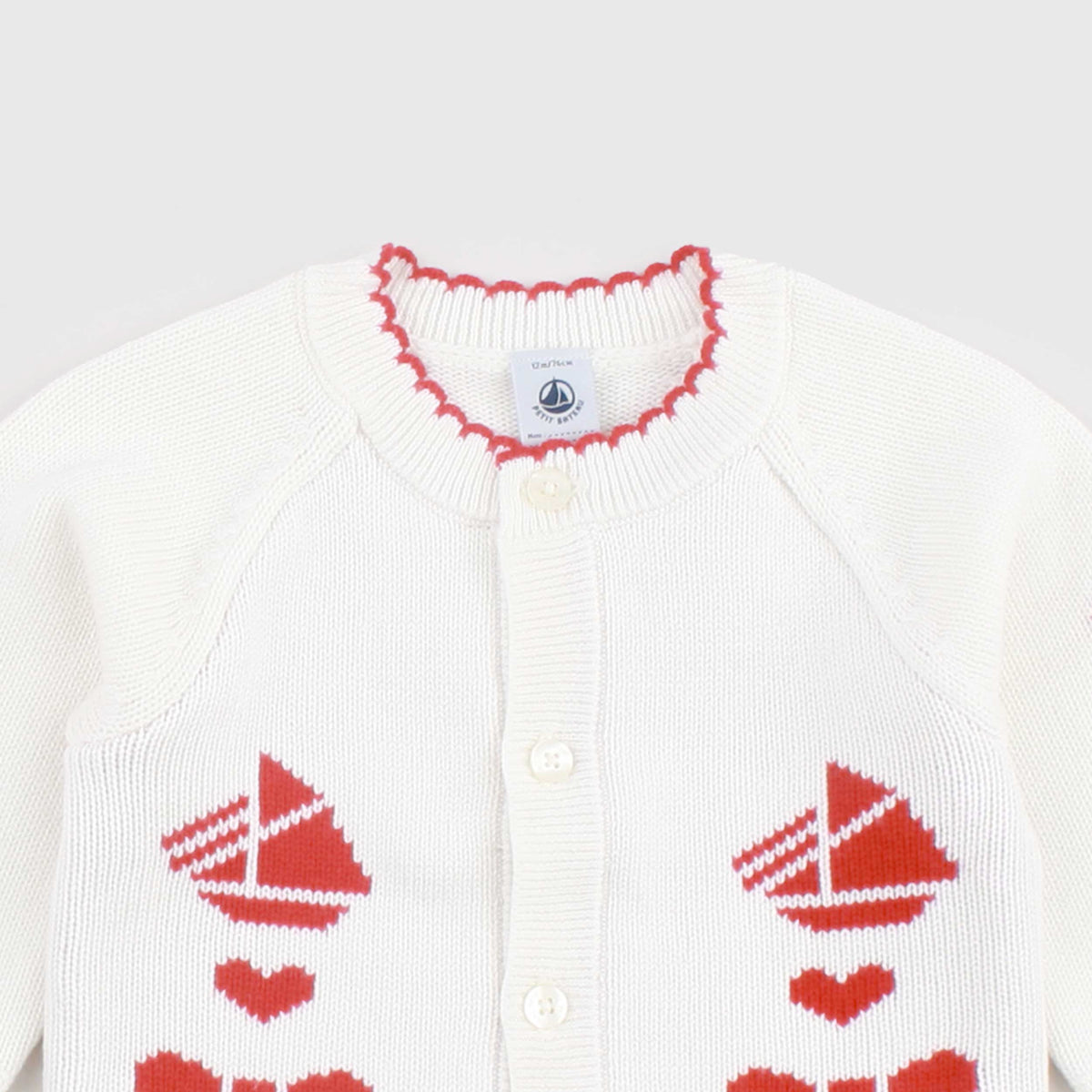 Milk and Red Cardigan for Newborn by PETIT BATEAU