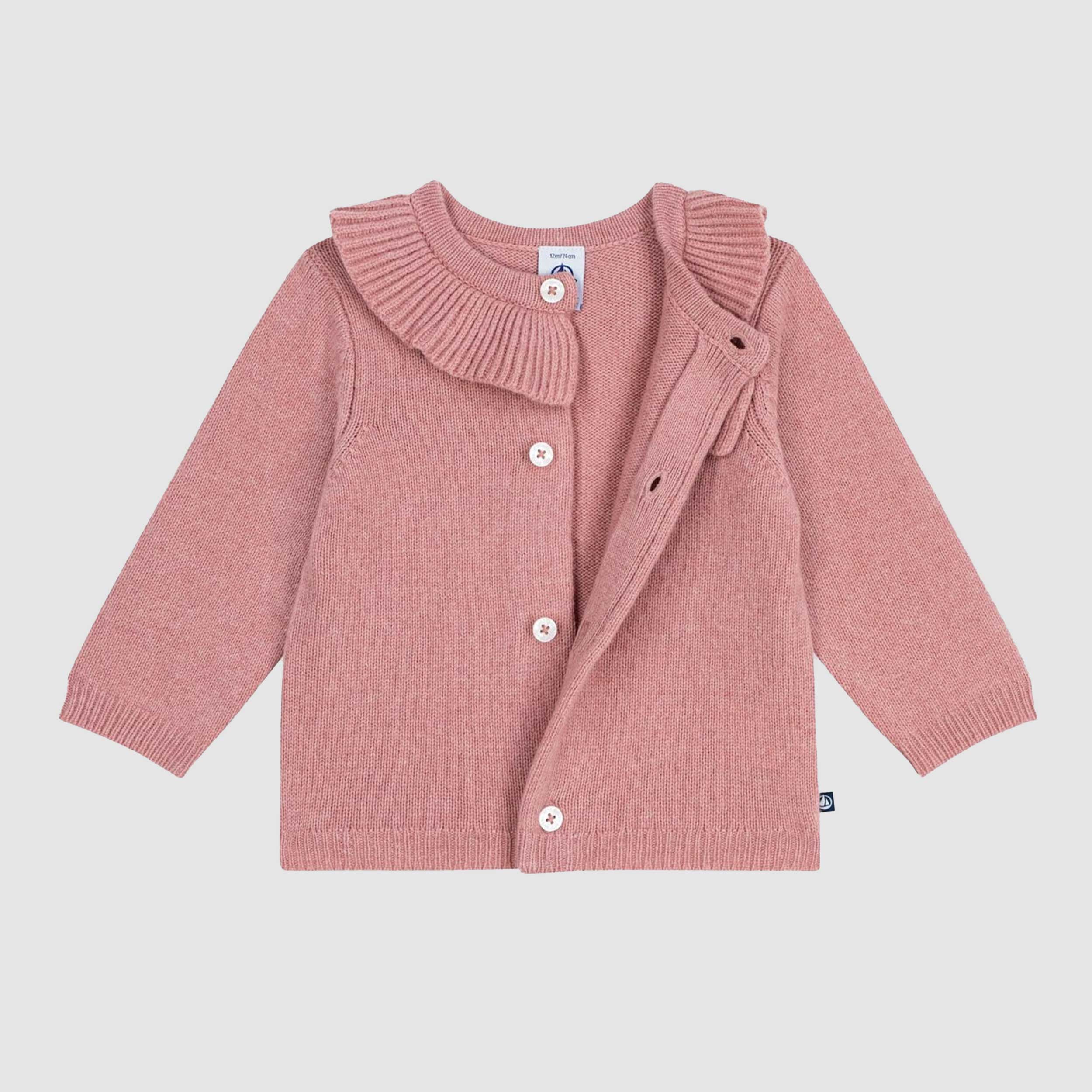 Cardigan Rosa Antico in Lana per Neonata by PETIT BATEAU