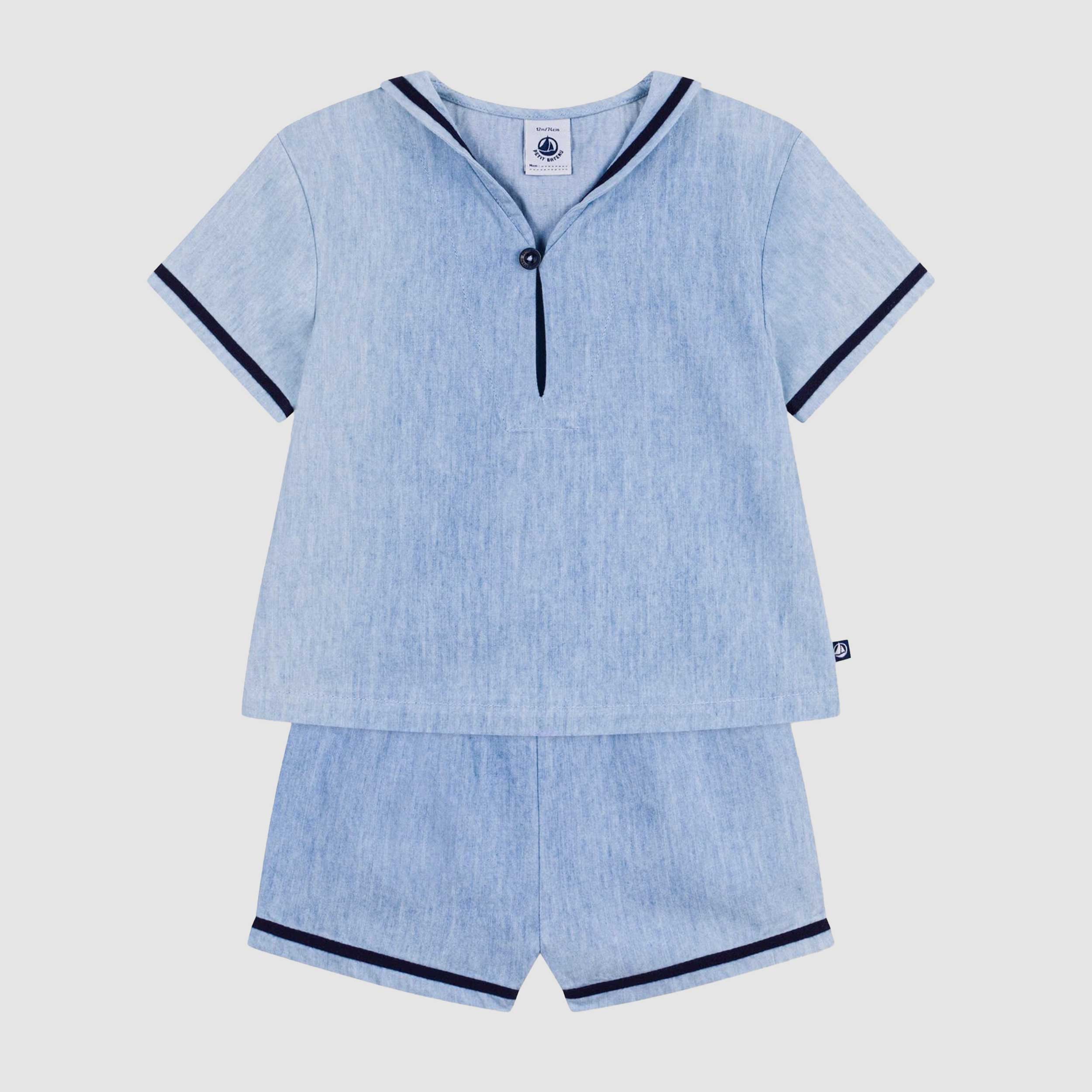 Completo Neonato due Pezzi in Chambray Firmato PETIT BATEAU