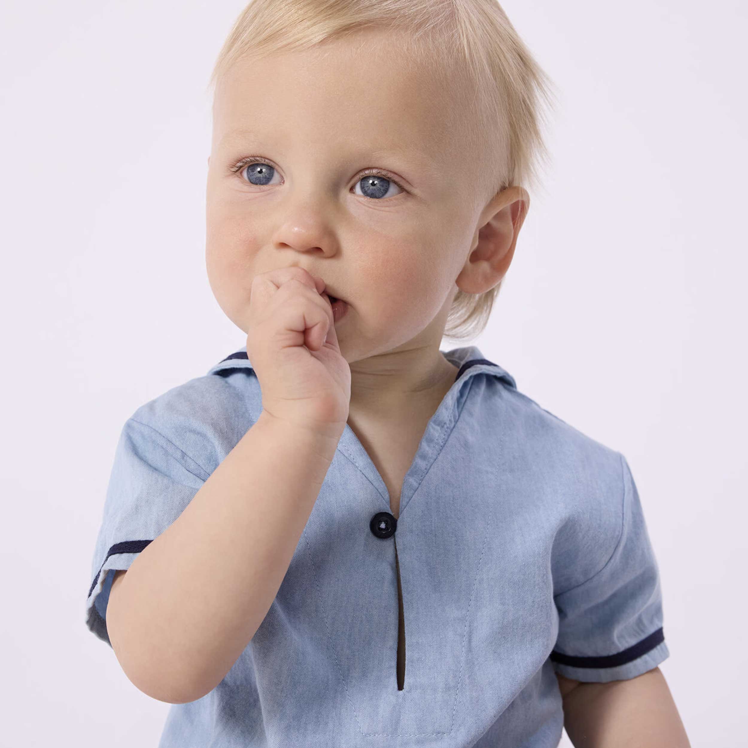 Completo Neonato due Pezzi in Chambray Firmato PETIT BATEAU