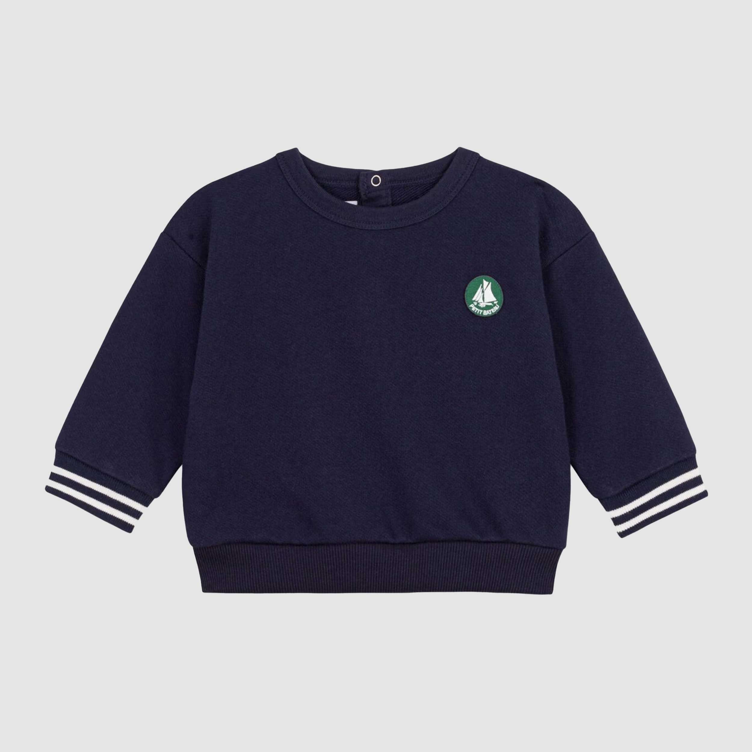 Blue Sweatshirt with Contrast Details Signed PETIT BATEAU