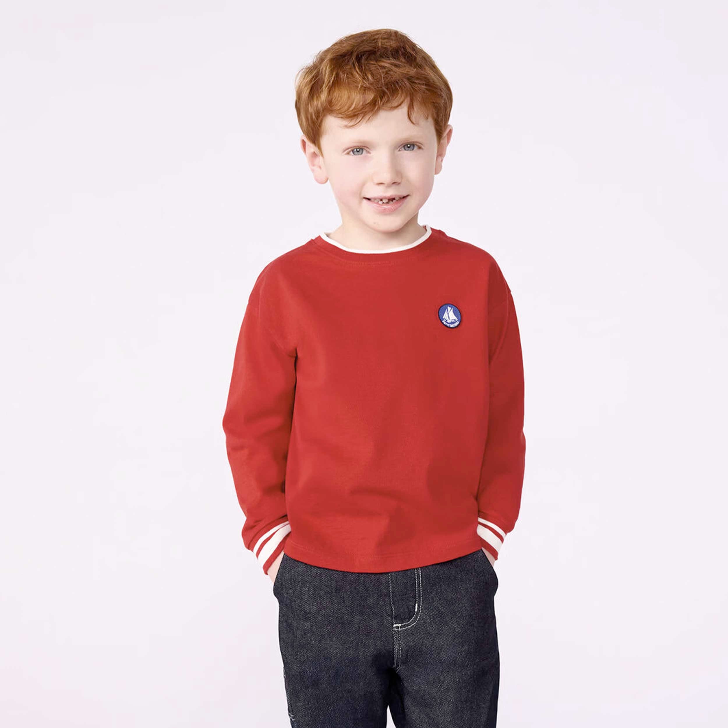 Red Sweatshirt with White Details and Nameplate By PETIT BATEAU