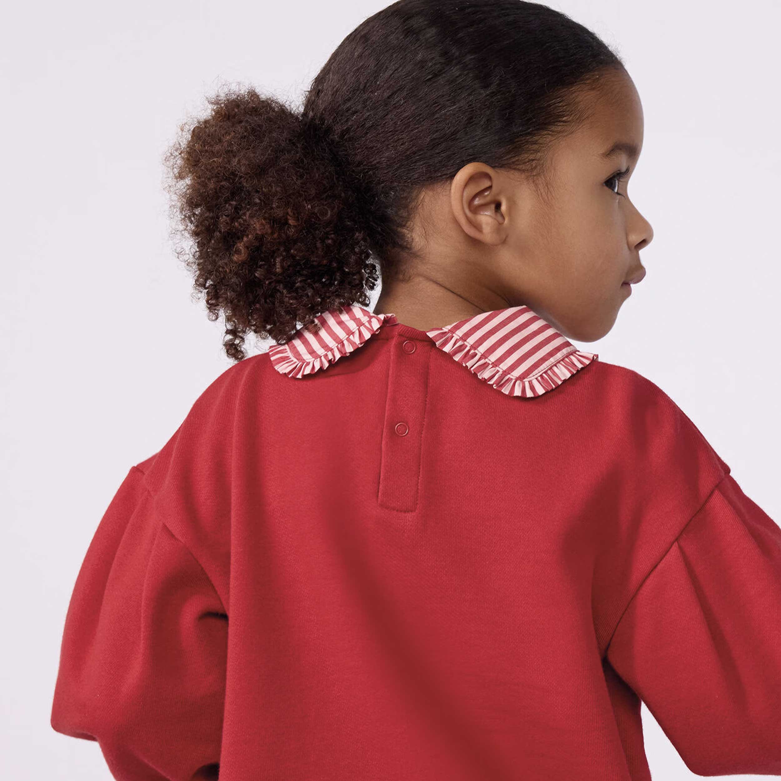 Red Sweatshirt with Contrast Collar in Striped By PETIT BATEAU