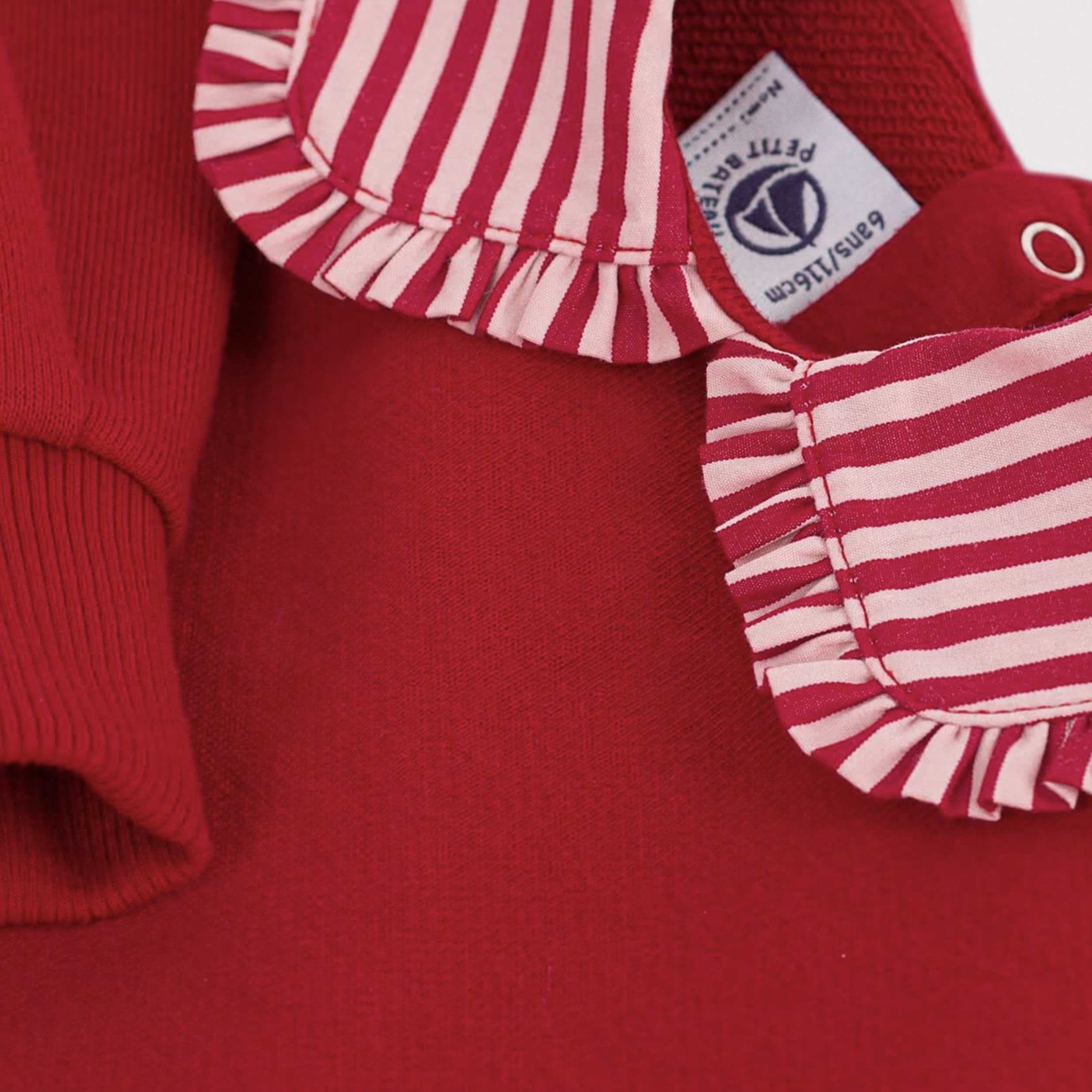 Red Sweatshirt with Contrast Collar in Striped By PETIT BATEAU