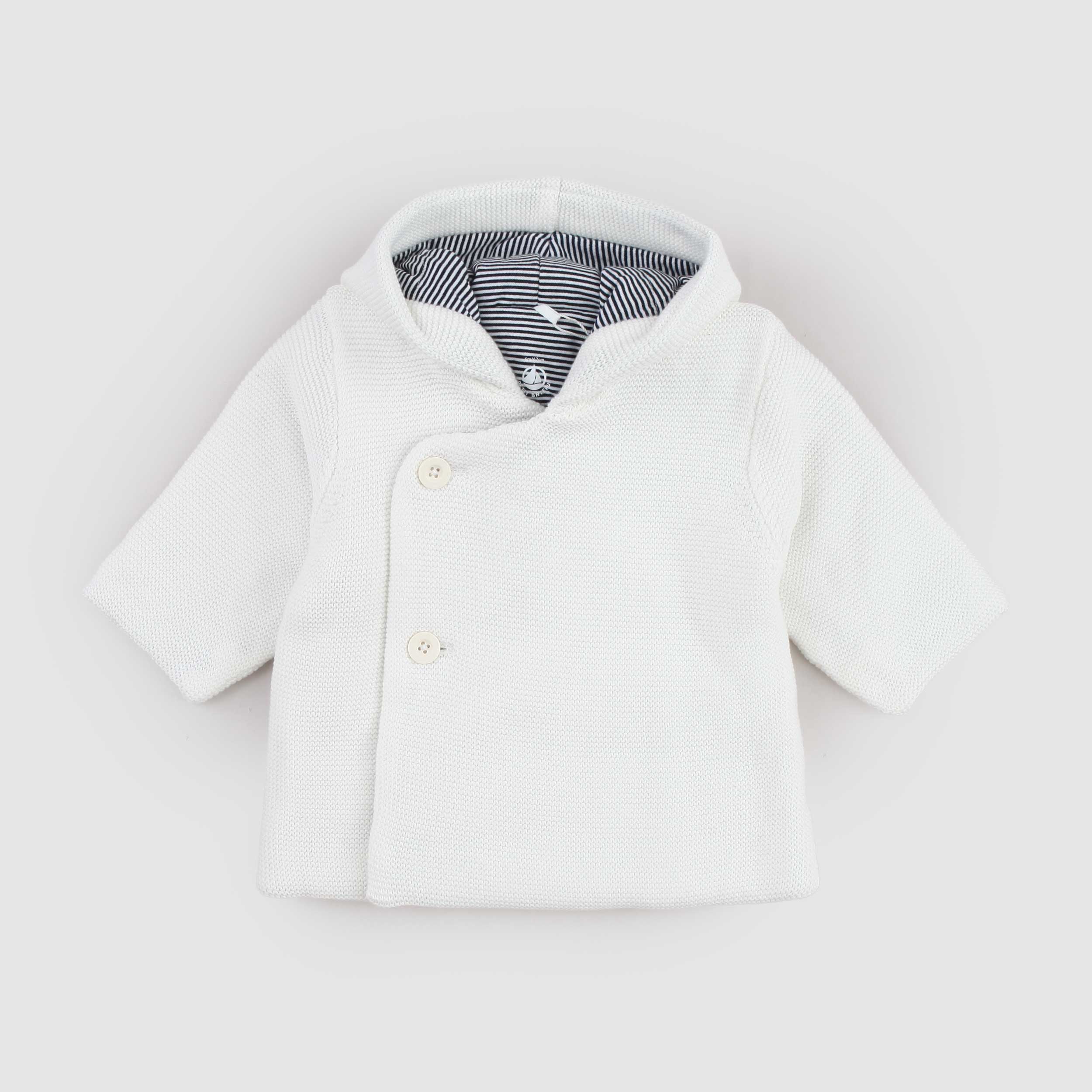 White Coat with Hood and Striped Interior By PETIT BATEAU