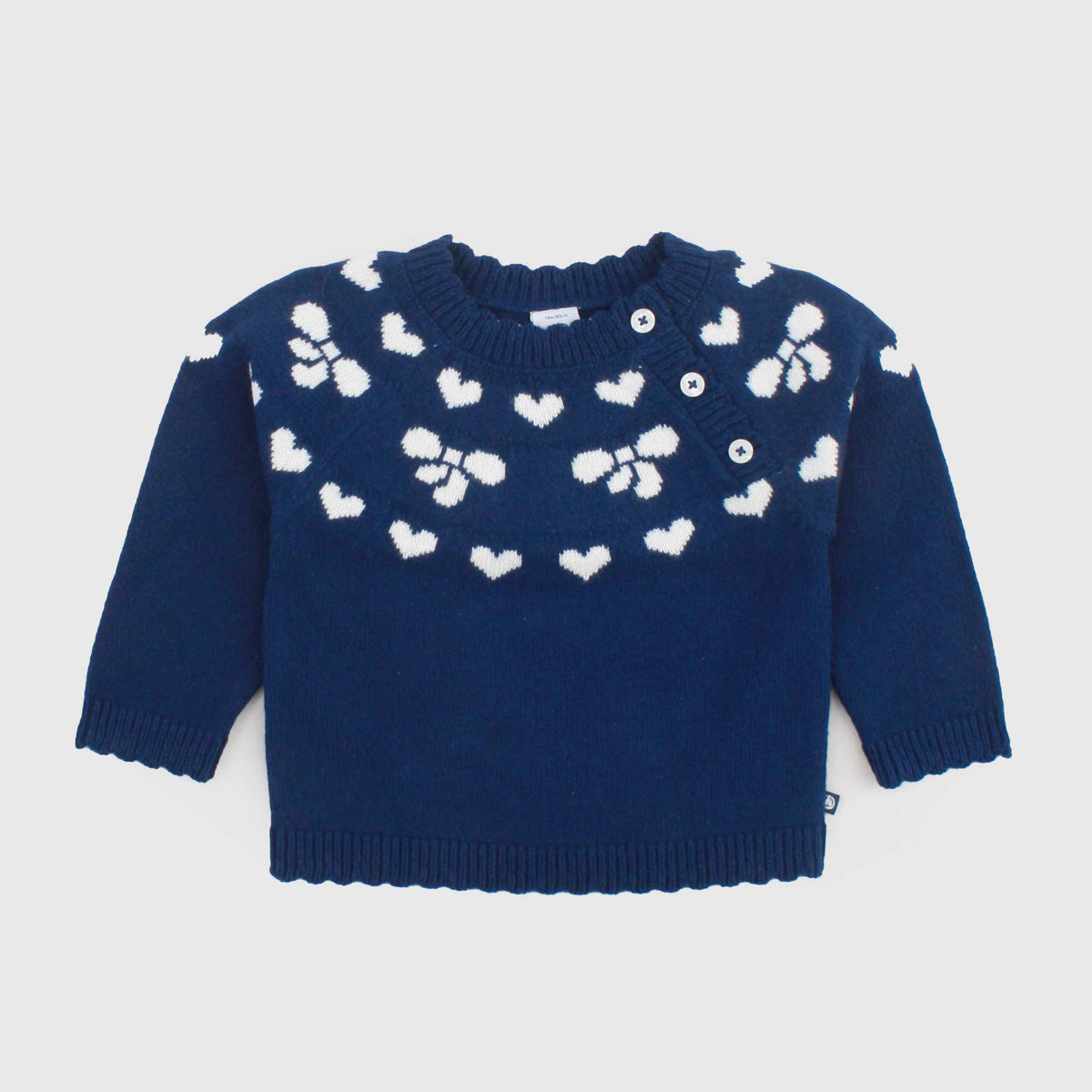 Blue Wool Button-Up Baby Girl T-Shirt by PETIT BATEAU