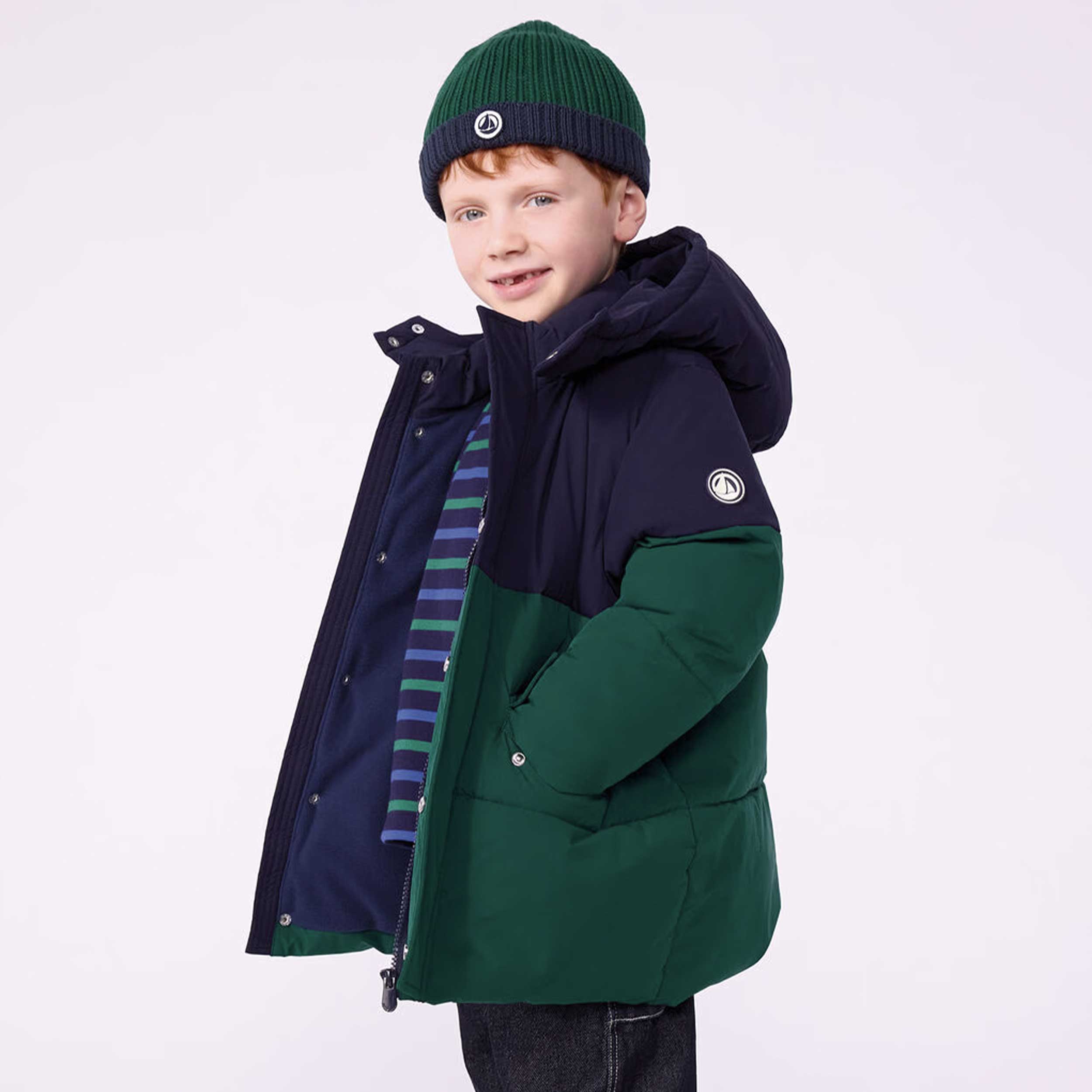 Piumino Verde e Blu con Cappuccio Removibile by PETIT BATEAU