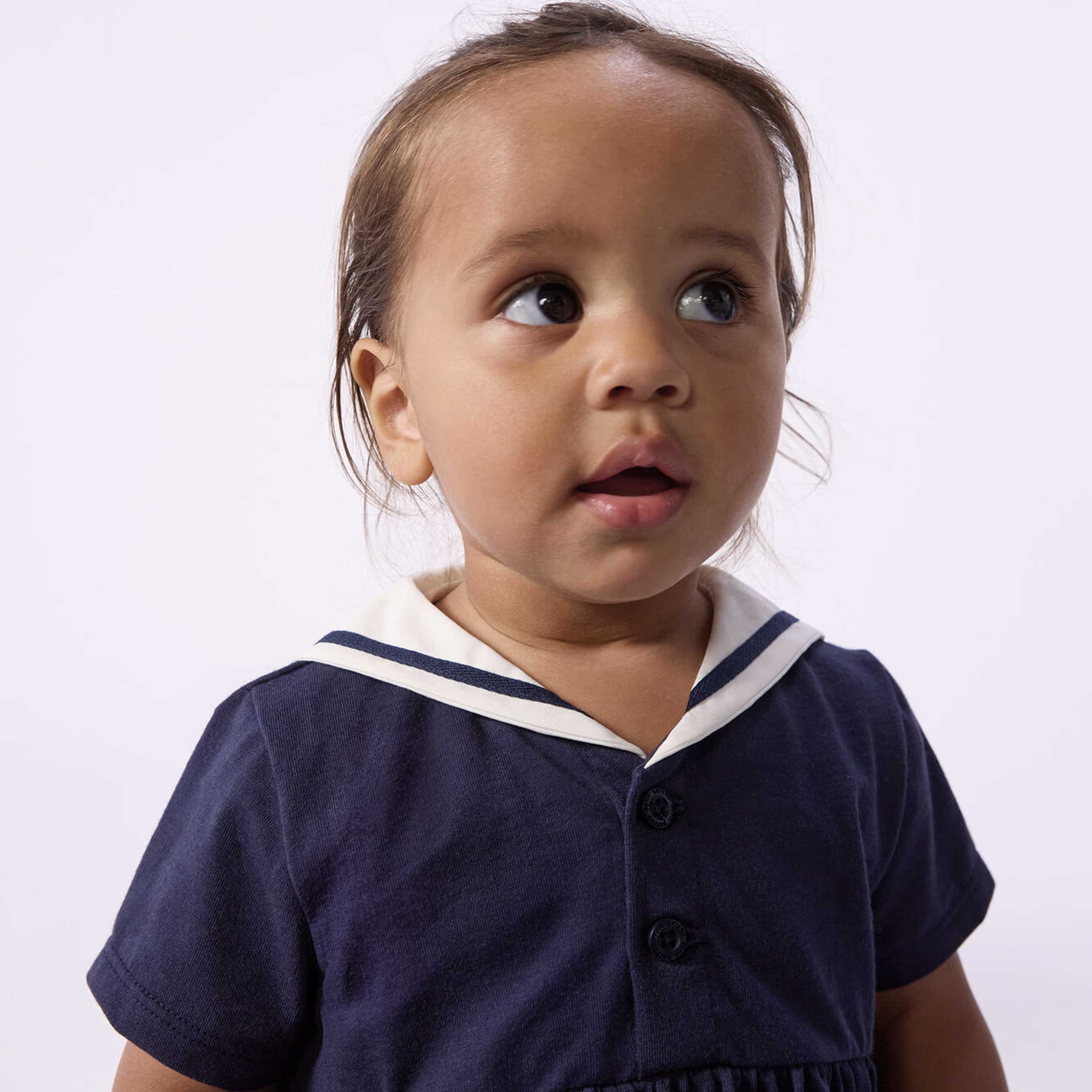 PETIT BATEAU Short-Sleeved Blue Cotton Dress
