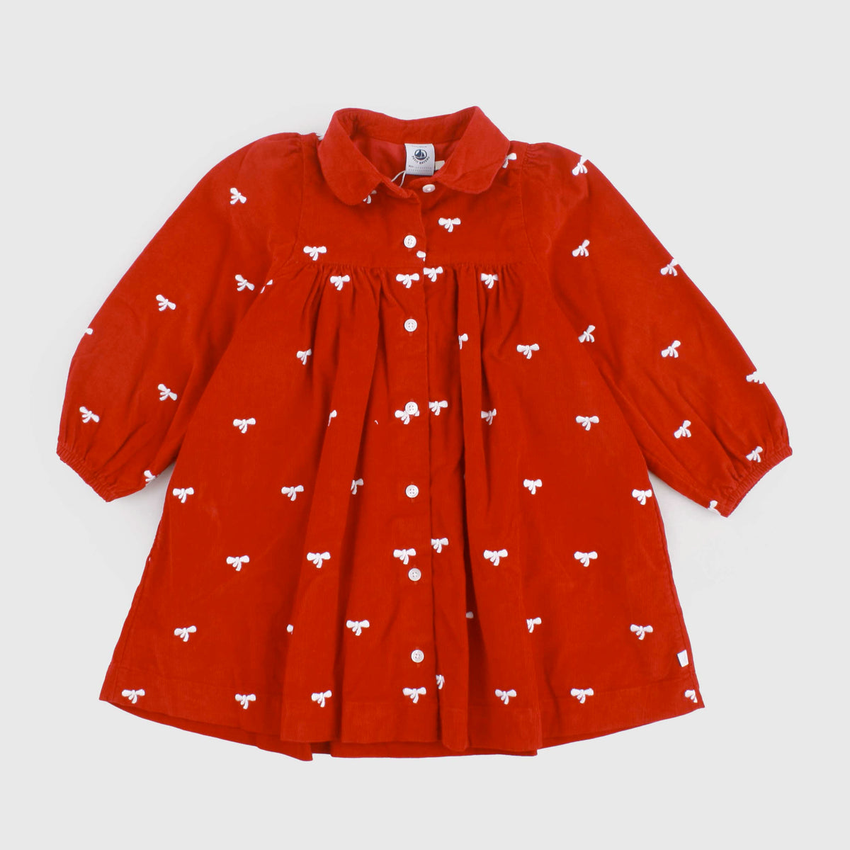 Red Ribbed Velvet Dress for Girls by PETIT BATEAU