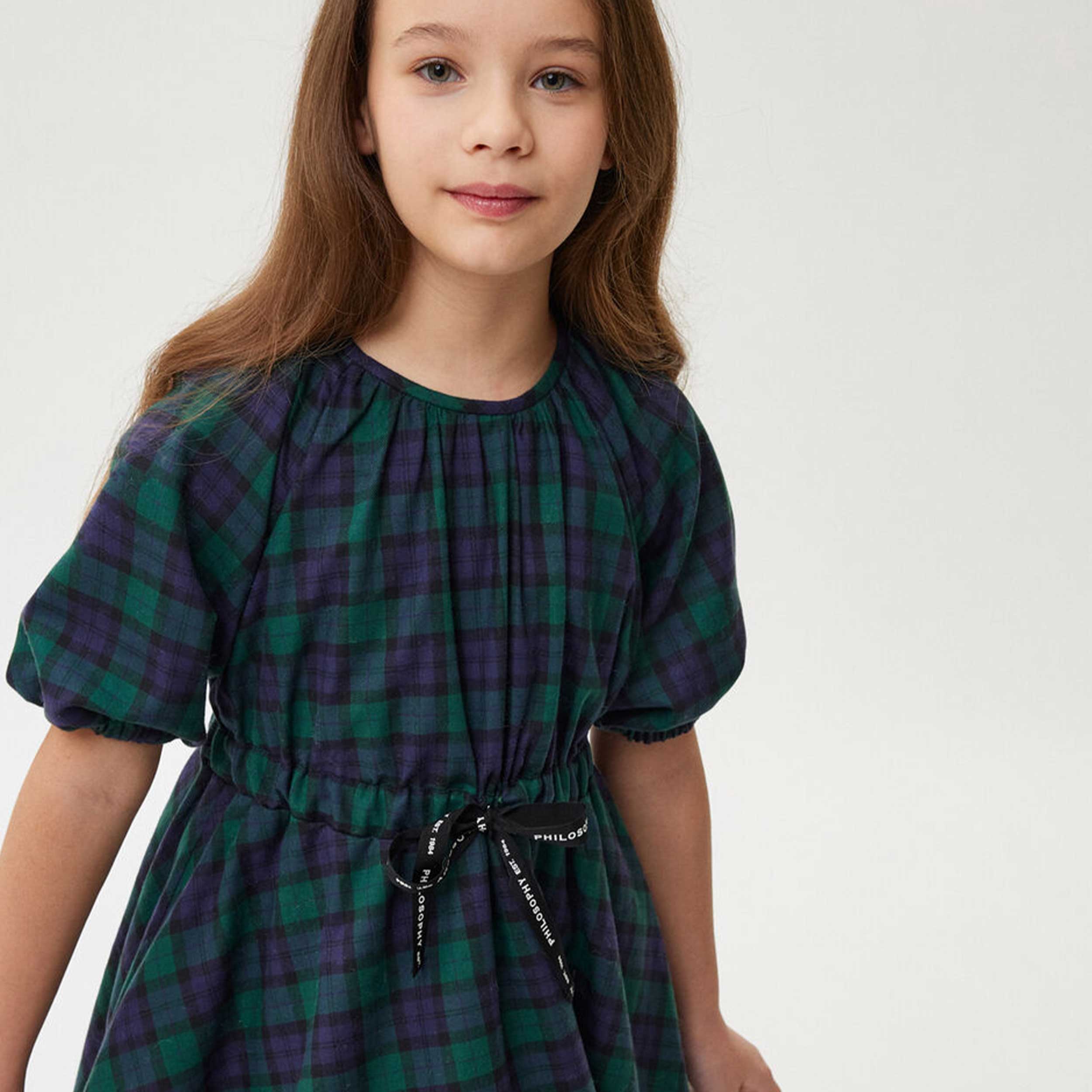 Abito Tartan Con Maniche Palloncino Firmato MONNALISA