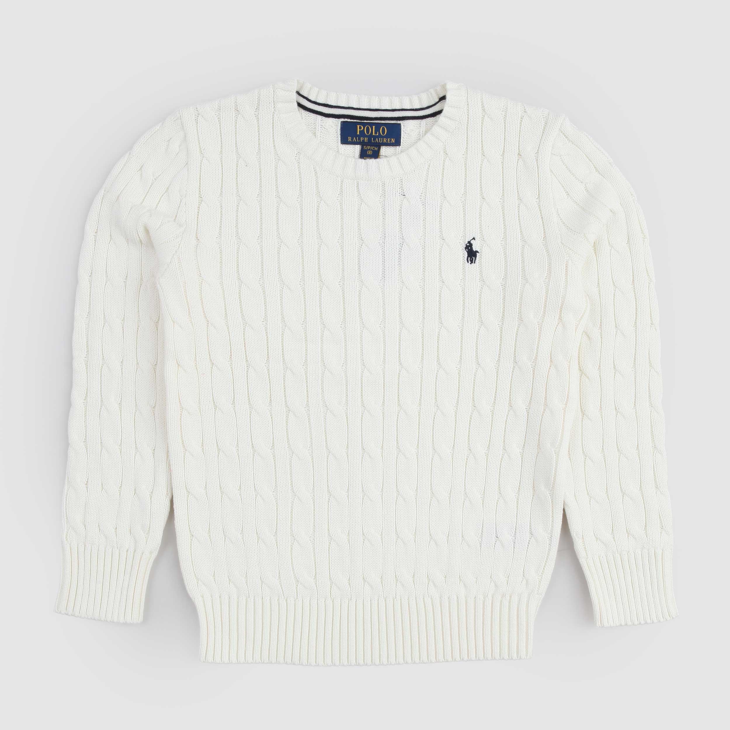 Maglioncino Latte Girocollo Blu con Logo Firmato RALPH LAUREN