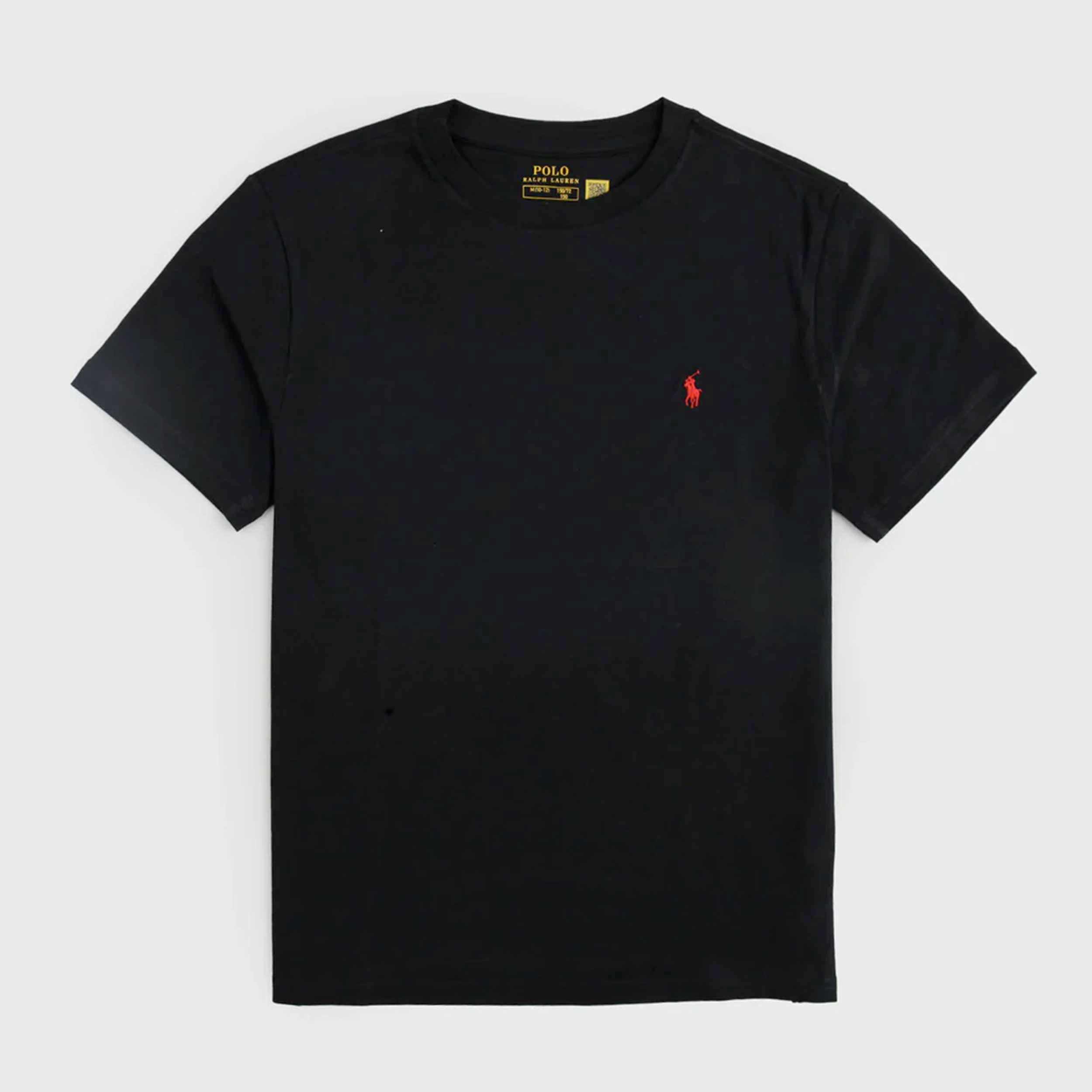 T-shirt Nera con Logo Rosso Firmata RALPH LAUREN