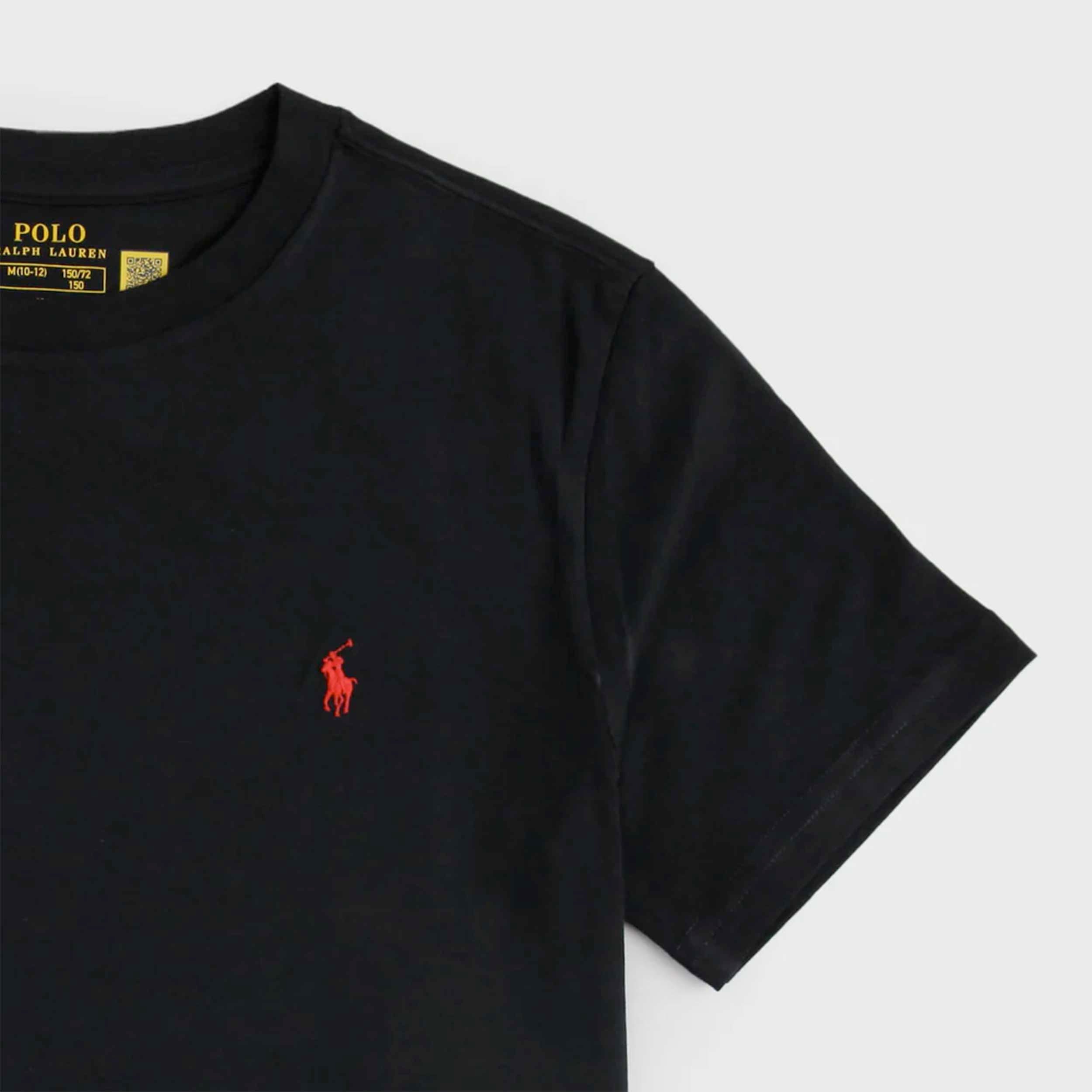T-shirt Nera con Logo Rosso Firmata RALPH LAUREN
