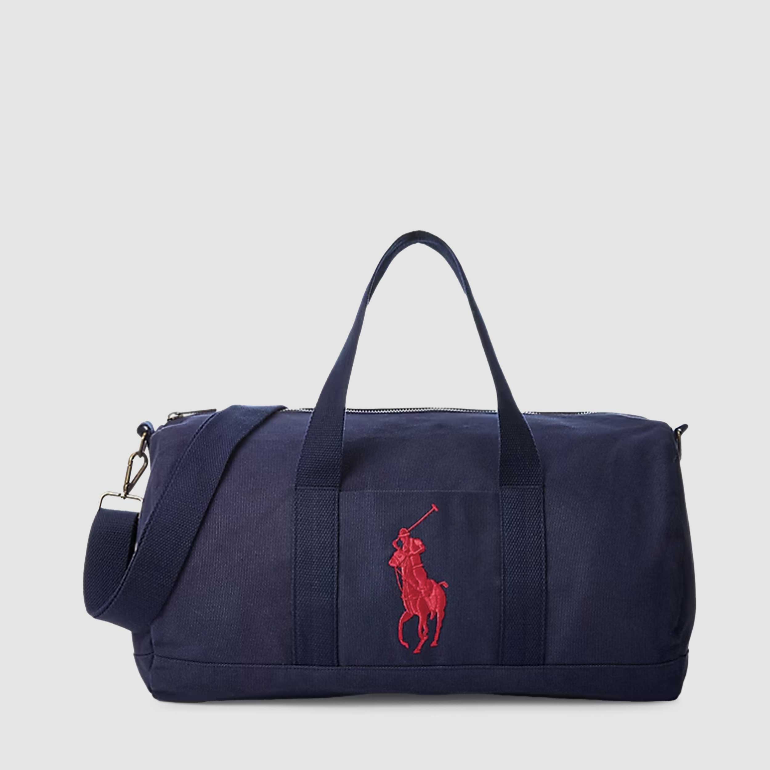 Borsone Blu con Logo Ricamato Rosso Firmato RALPH LAUREN