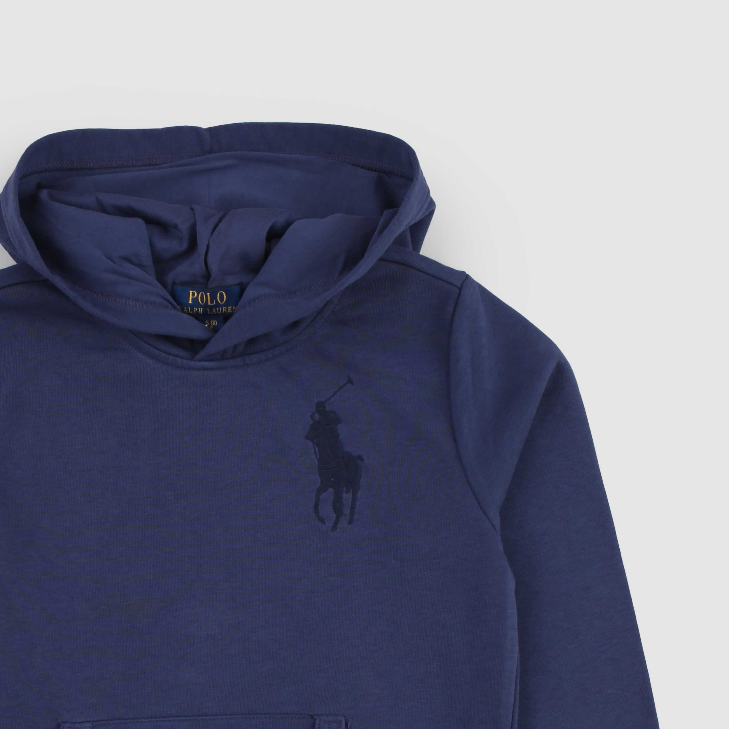Felpa Blu Teen in Spugna con Big Pony Firmata RALPH LAUREN