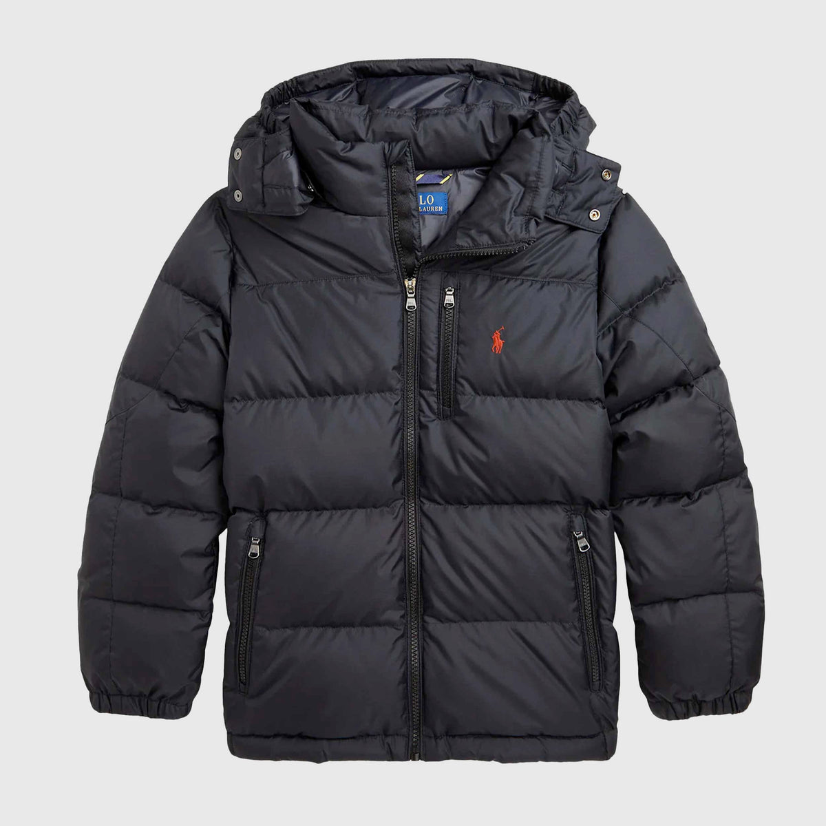 Piumino Nero con Logo Rosso per Ragazzi by RALPH LAUREN