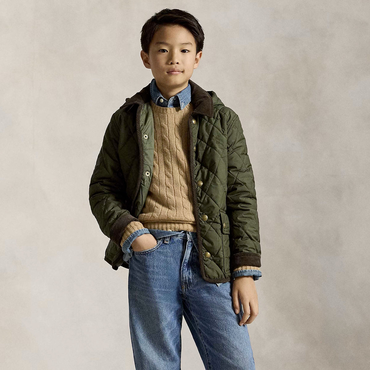 Olive Green Quilted Down Jacket for Boys RALPH LAUREN