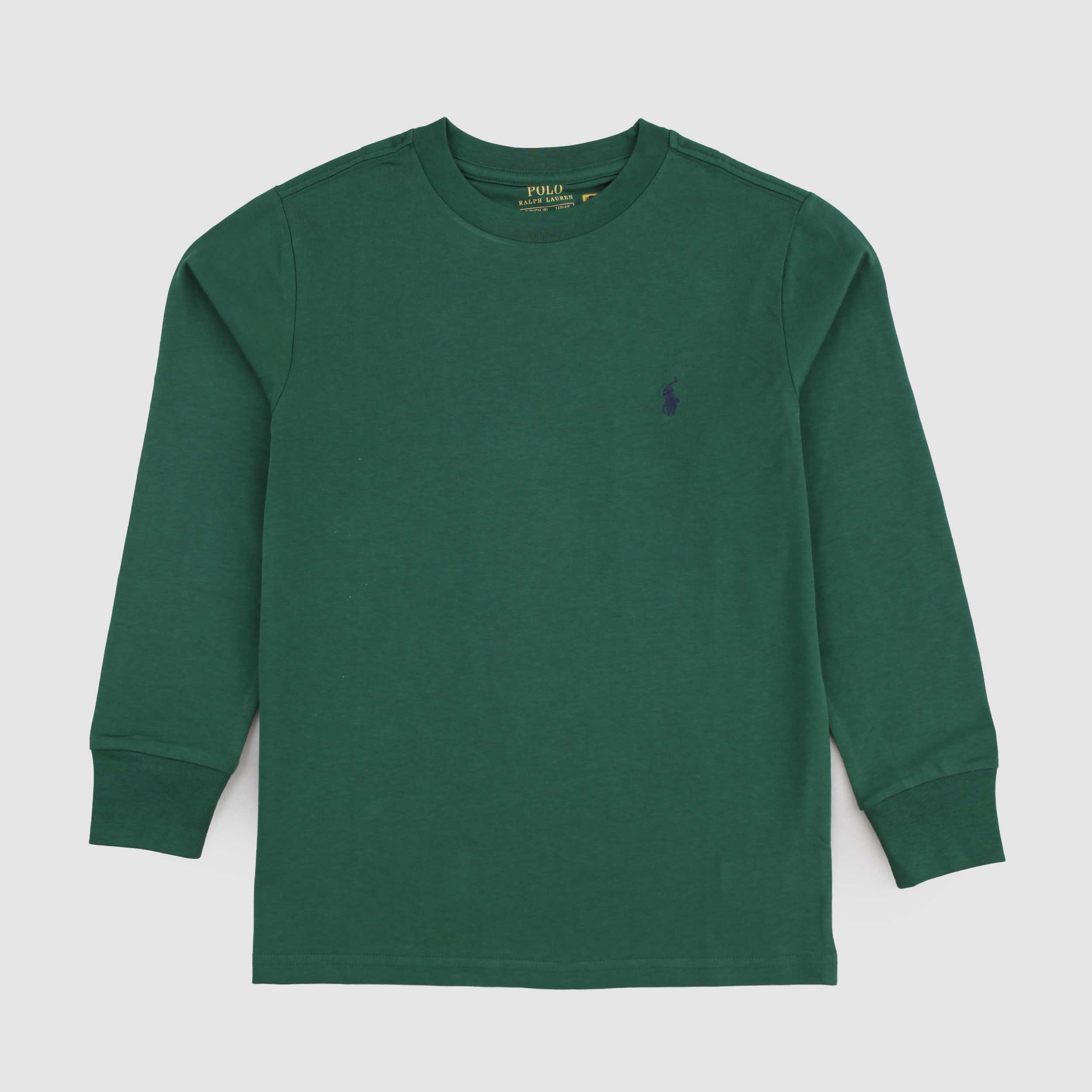 T-shirt Verde a Manica Lunga con Logo Blu By RALPH LAUREN