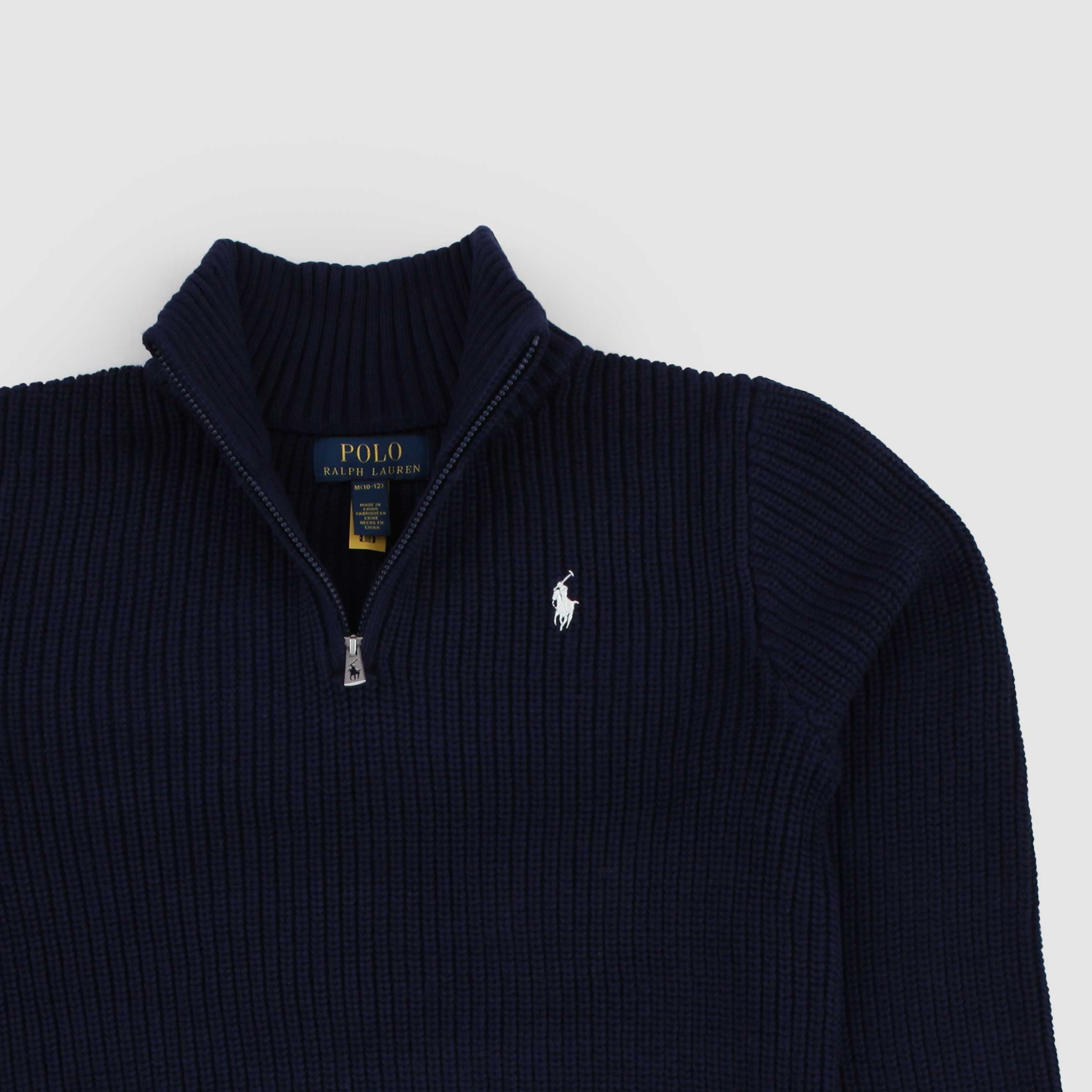 Cardigan Blu in Cotone con Collo al Lupetto By RALPH LAUREN