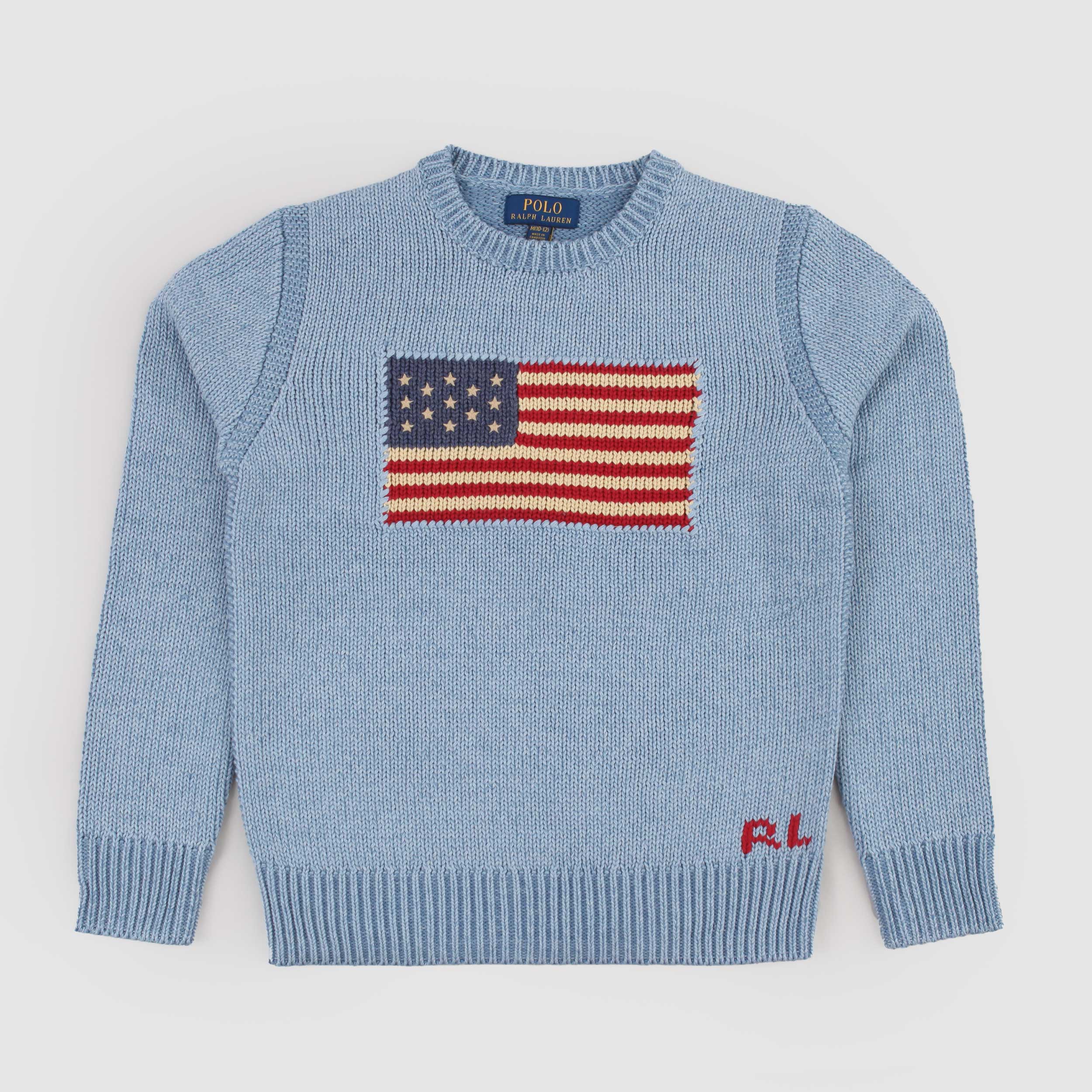 Maglia Celeste con Stampa Bandiera Firmata RALPH LAUREN