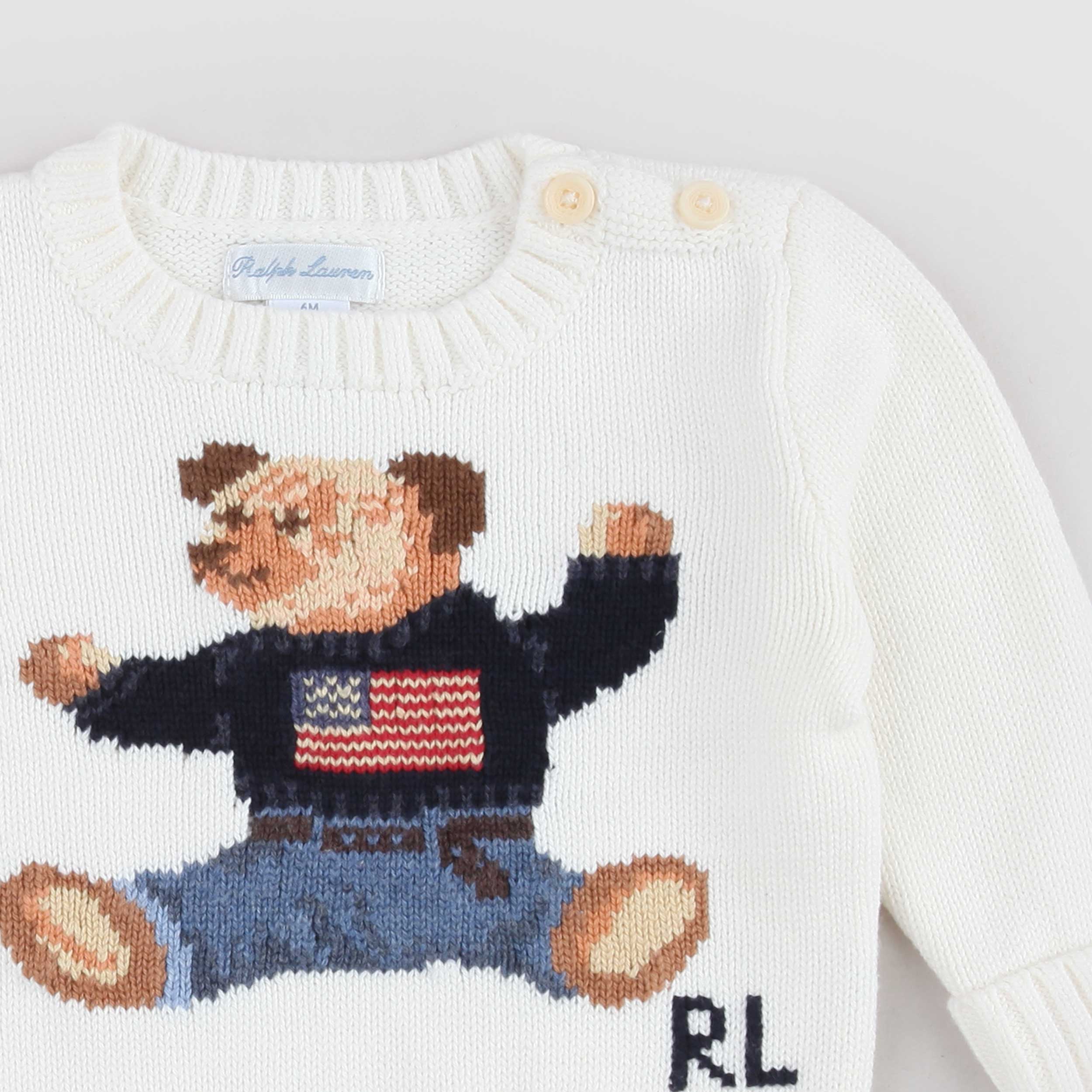Baby Bear Embroidery Cream T-Shirt by RALPH LAUREN