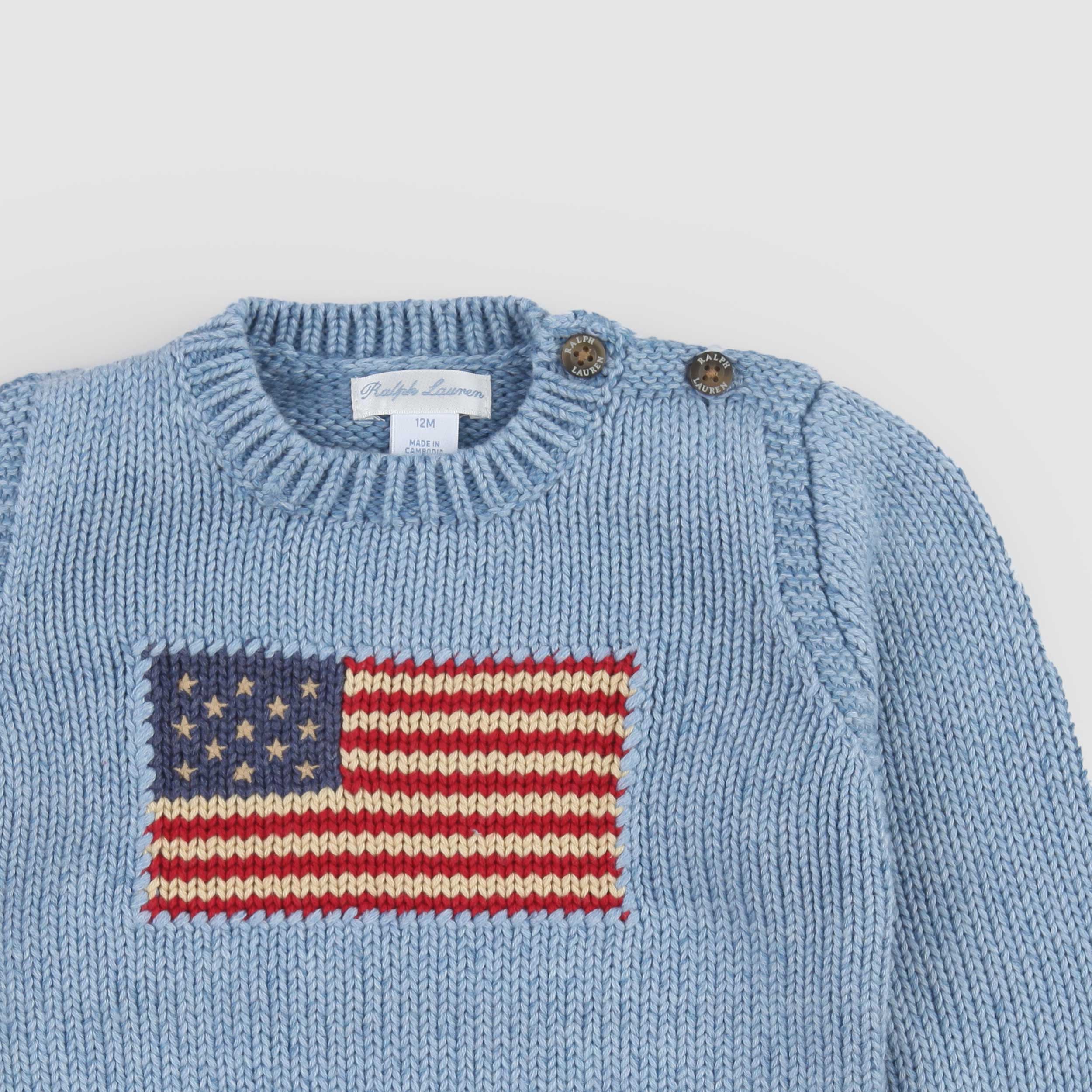 Maglia Celeste con Bottoni sulle Spalle Firmata RALPH LAUREN