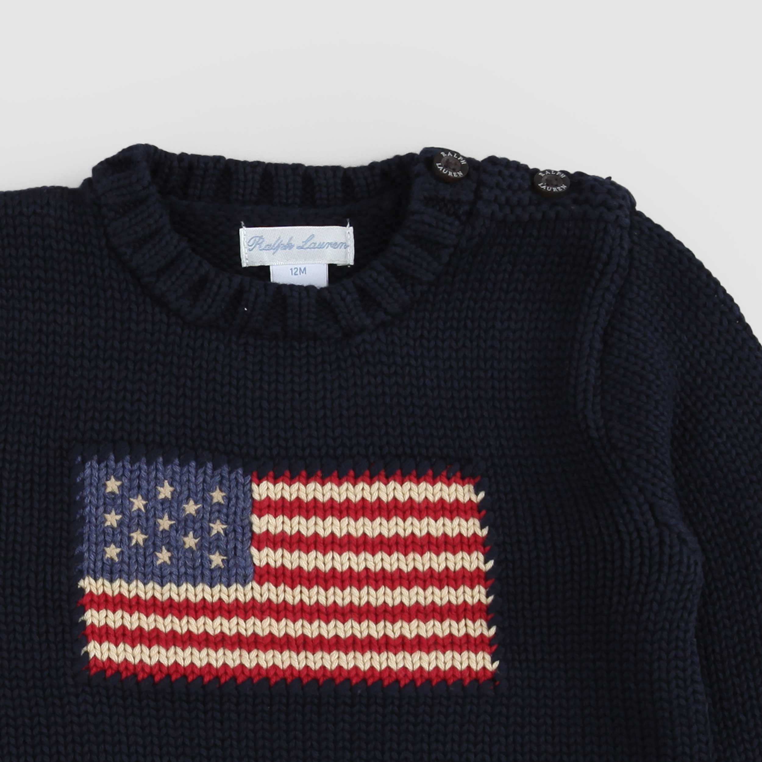 Blue T-Shirt with Flag Embroidery for Newborns by RALPH LAUREN
