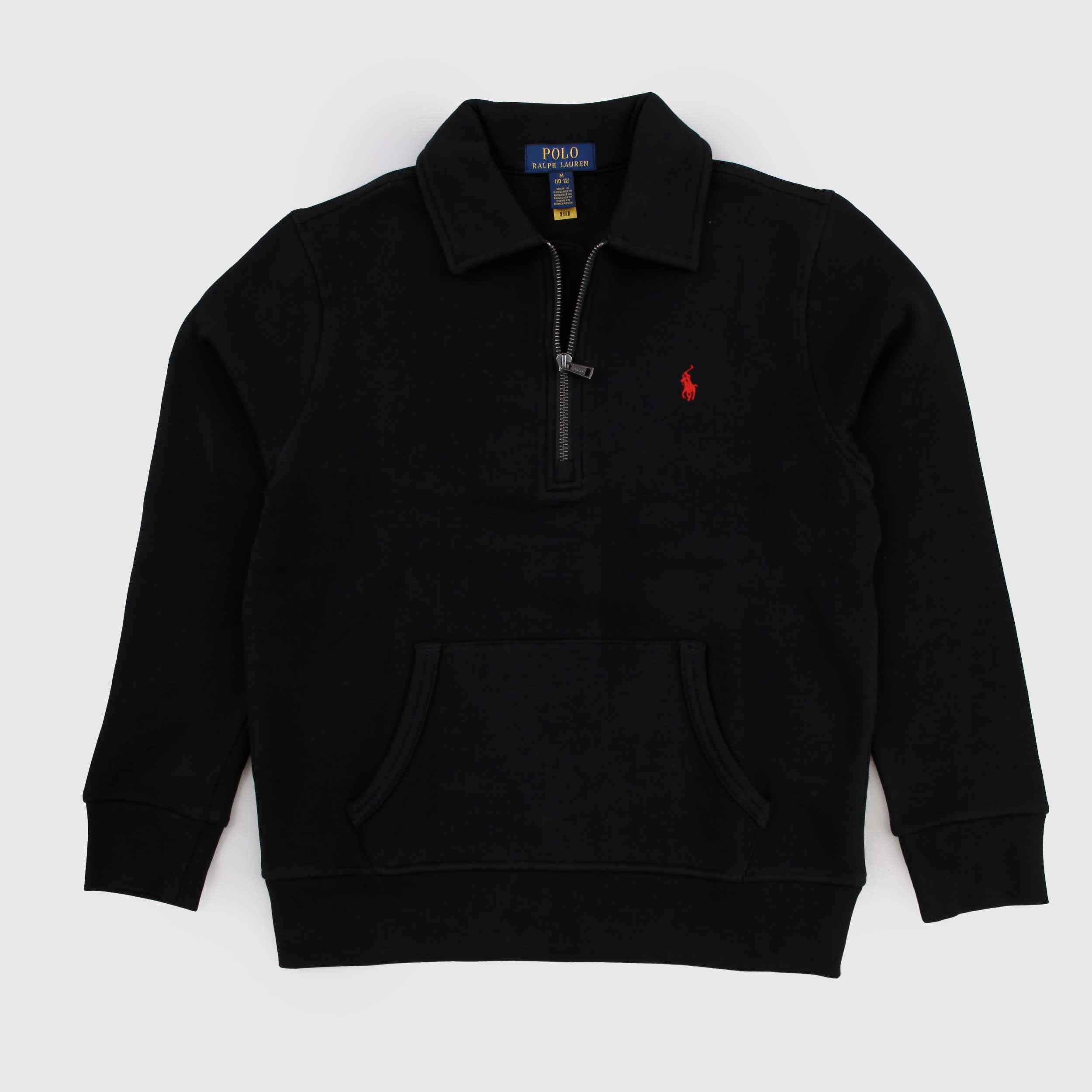 Black Sweatshirt Polo Model with Zip Signed RALPH LAUREN
