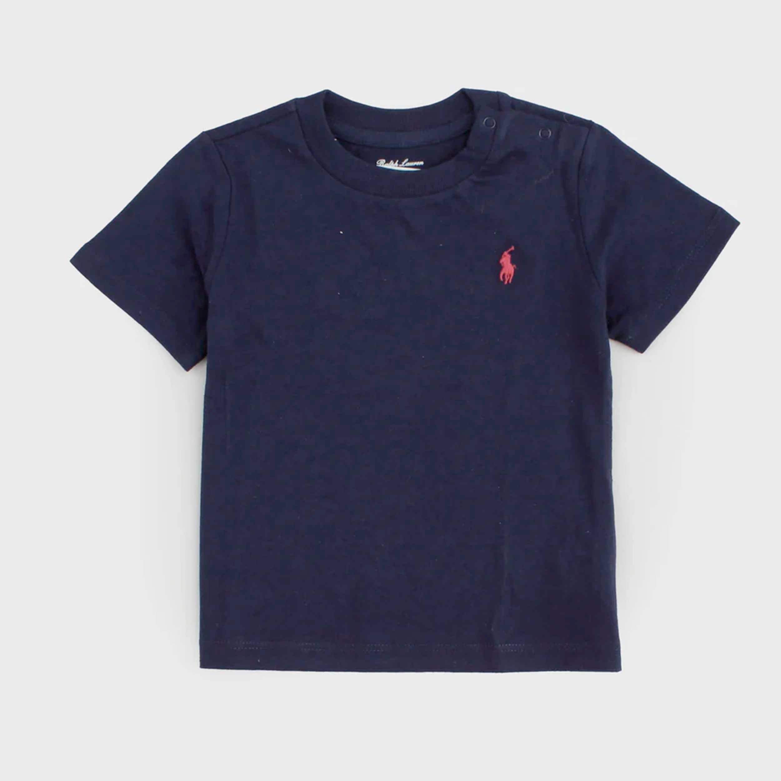 T-shirt Blu con Bottoni Firmata RALPH LAUREN