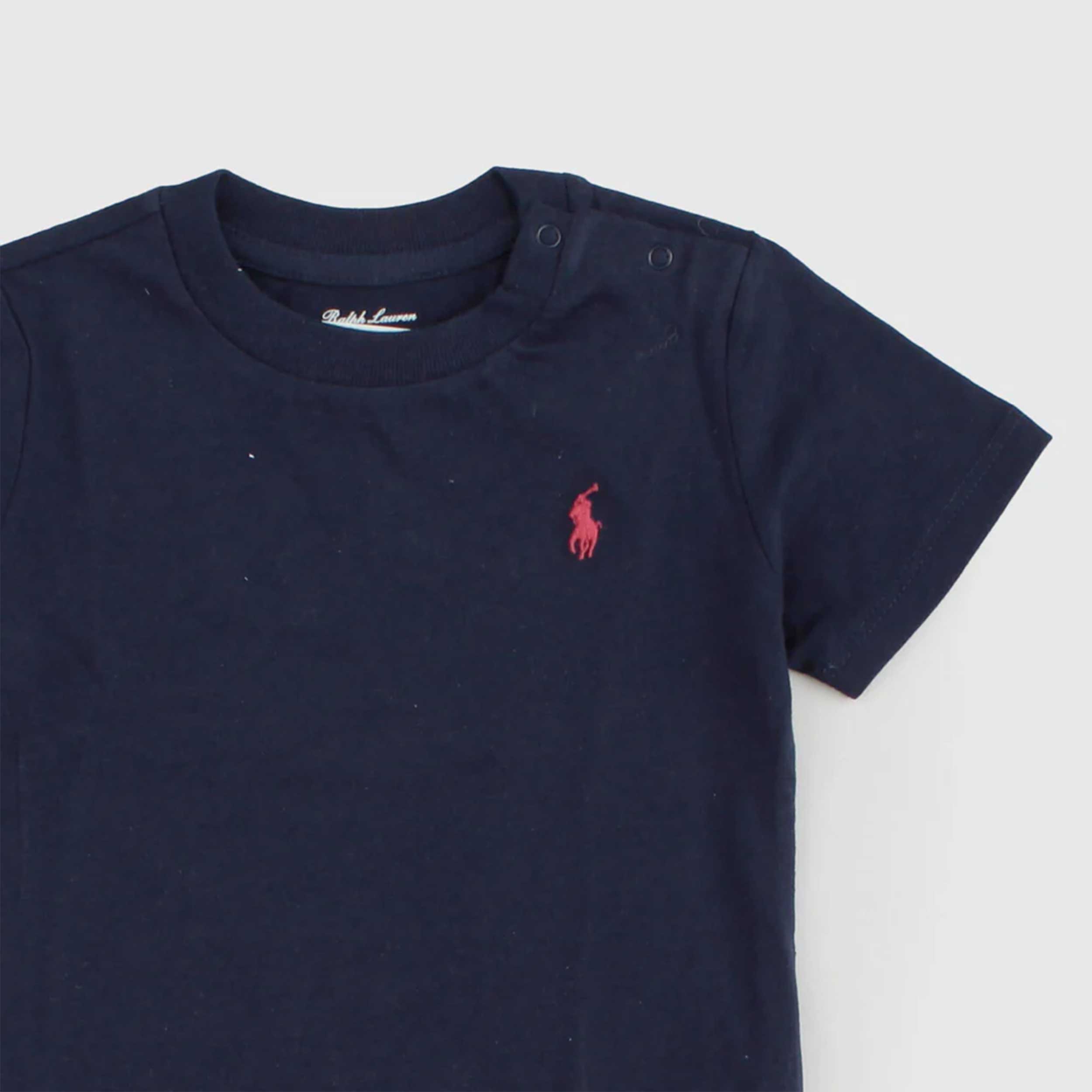 T-shirt Blu con Bottoni Firmata RALPH LAUREN