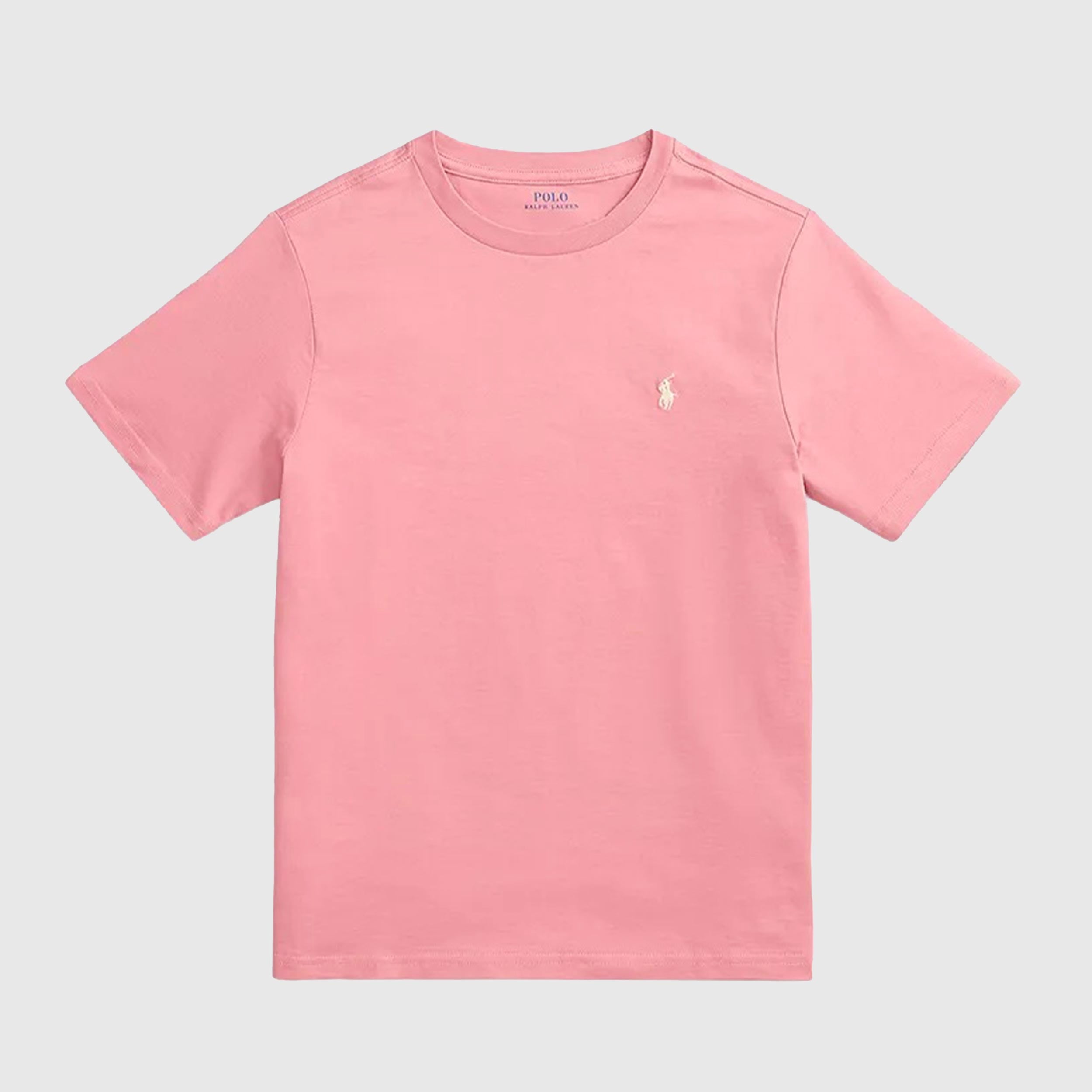 Pink T-shirt with Yellow Embroidered RALPH LAUREN Logo