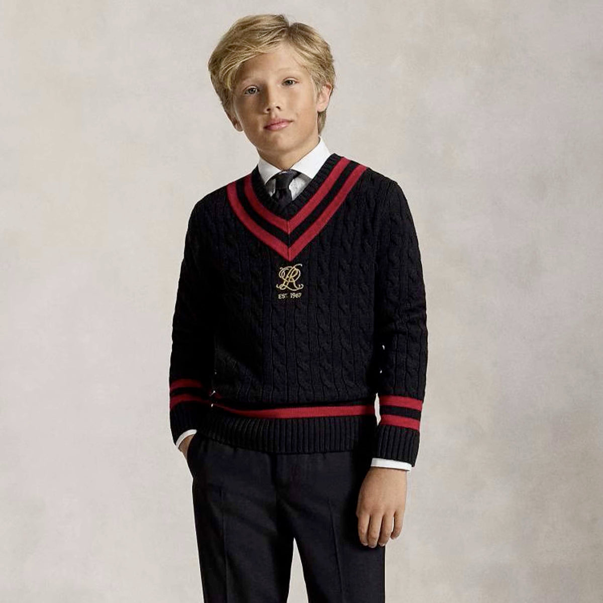 Maglione Nero a V per Ragazzi by RALPH LAUREN
