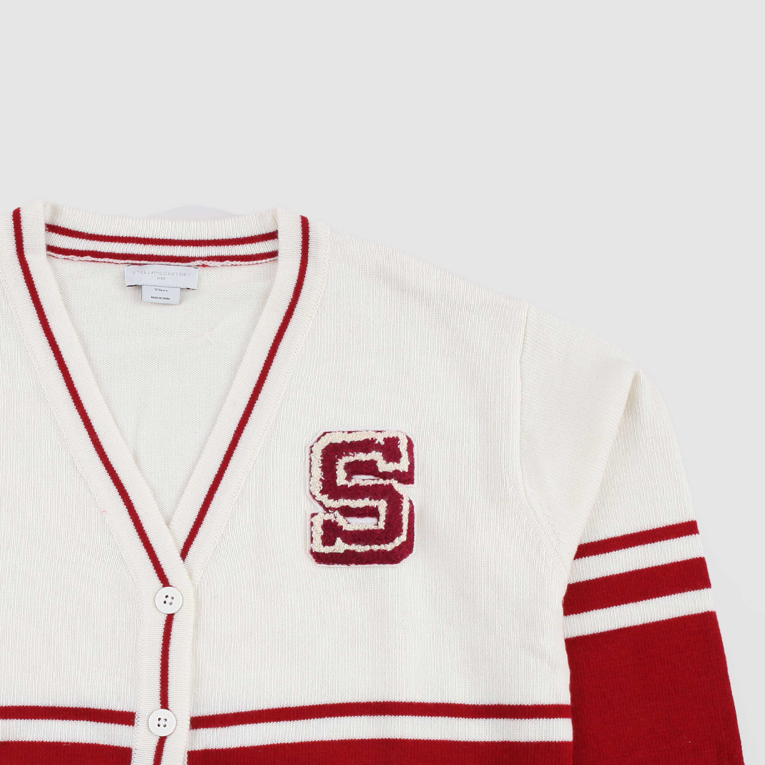 Two-Tone Milk and Red Cardigan in Mixed Wool by STELLA MCCARTNEY