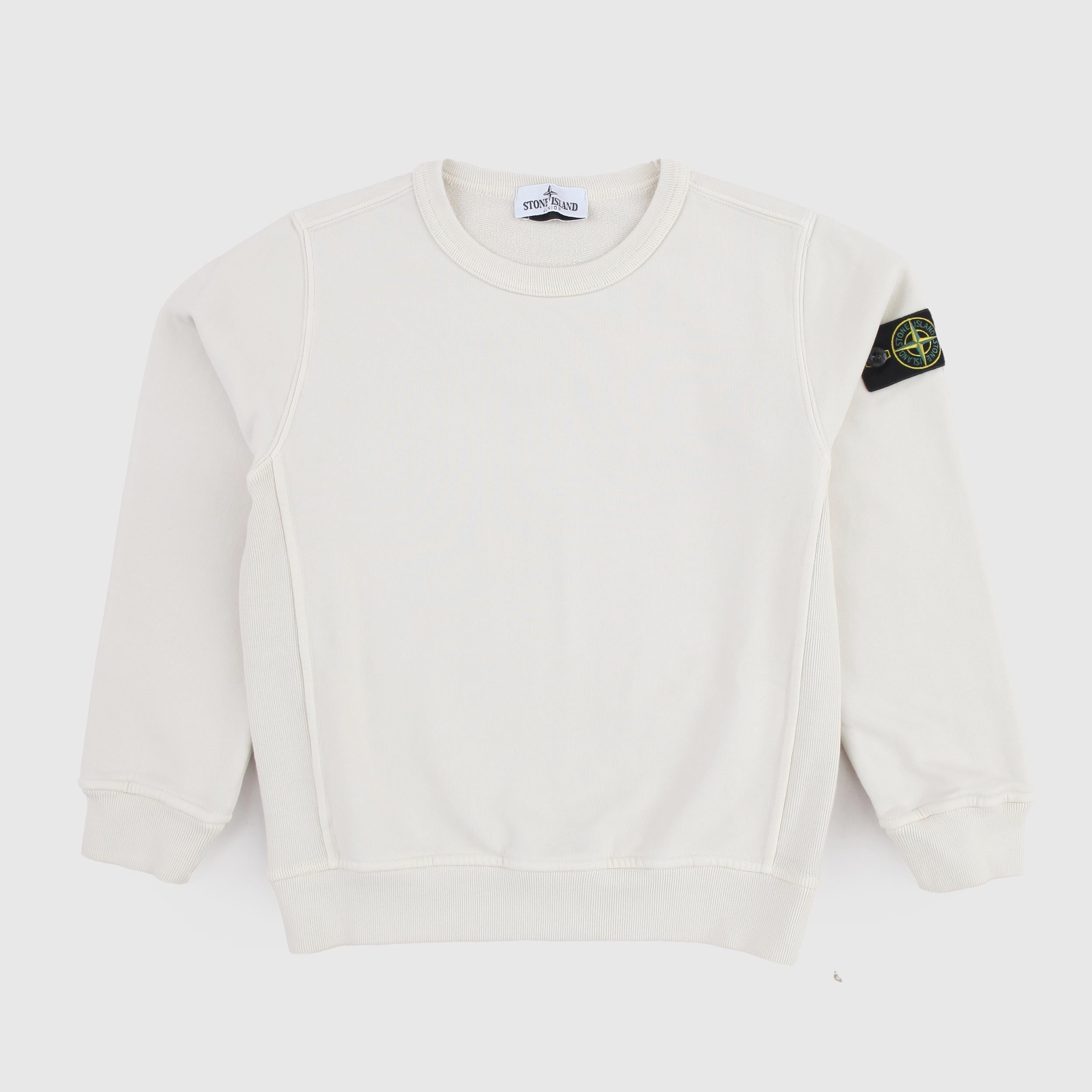 Felpa Girocollo Bianco Latte e Navy Firmato STONE ISLAND